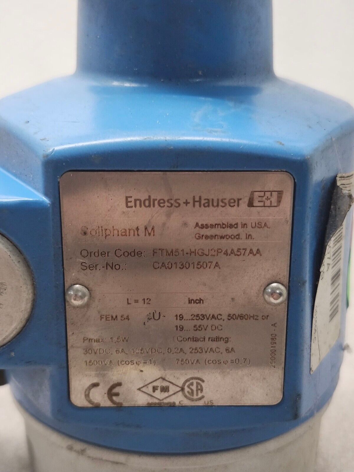 NEW NO BOX Endress Hauser Soliphant M FTM51 Sensor, FTM51-DGJ2P4A37AA