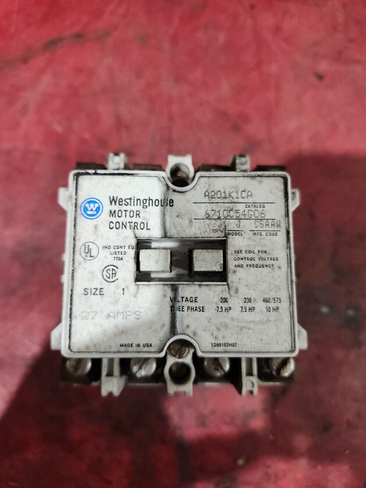 USED WESTINGHOUSE SIZE 1 STARTER 110/120V 27AMPS A201K1CA