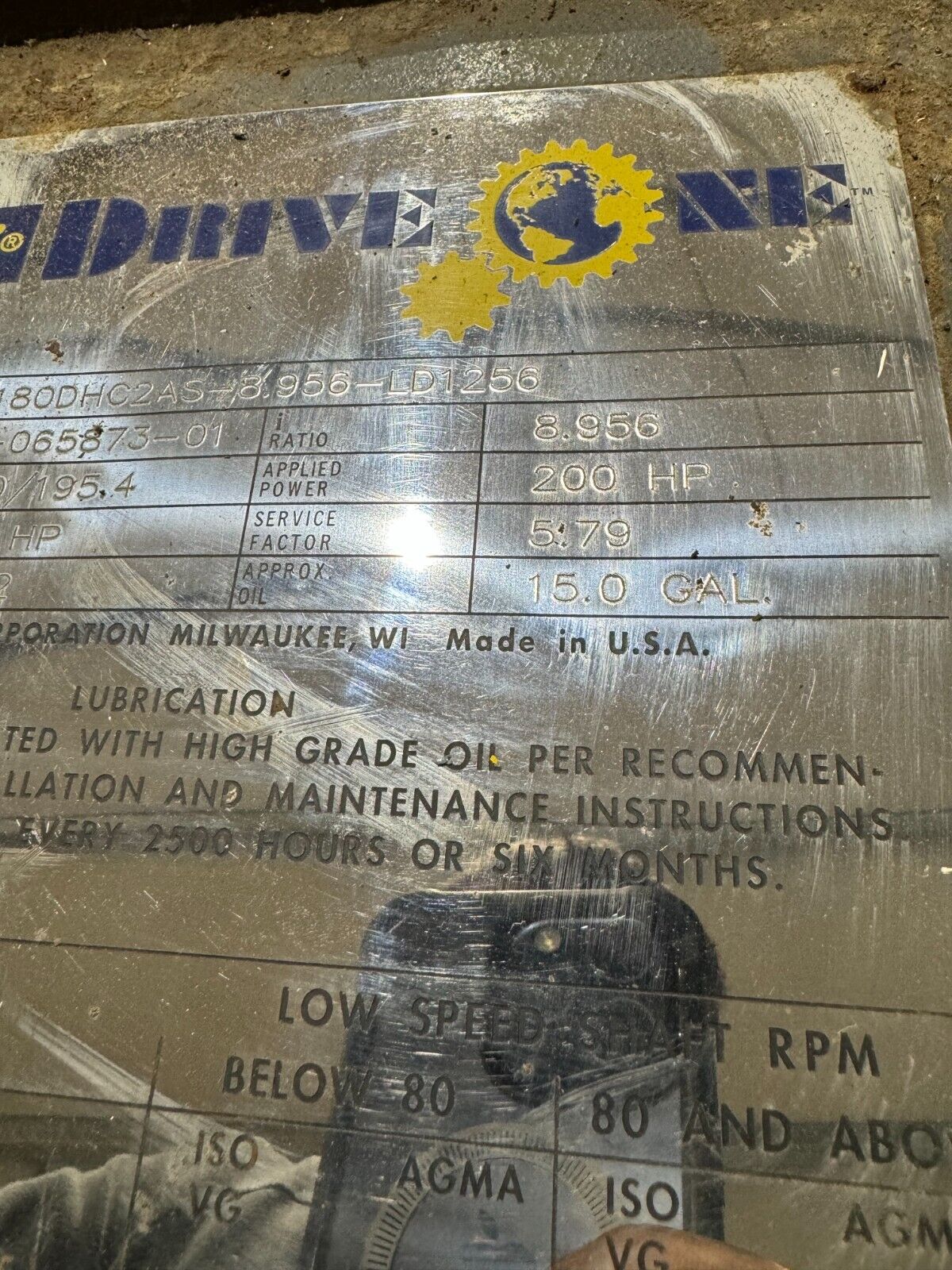 NEW FALK DRIVE ONE ENCLOSED GEAR REDUCER 8.956 RATIO M1180DHC2AS-8.956-LD1256