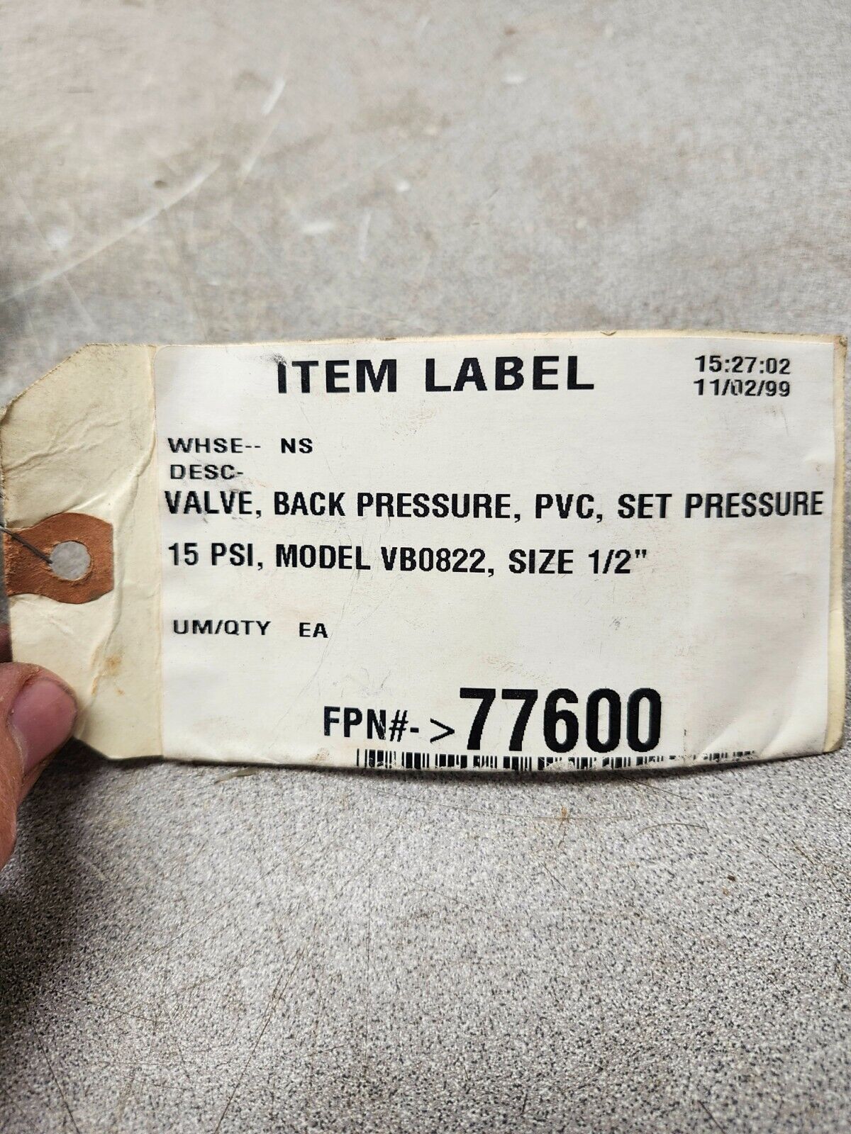 NEW NO BOX Milton Roy Back Pressure Valve PVC 1/2" SET PRESSURE 15PSI VB0822