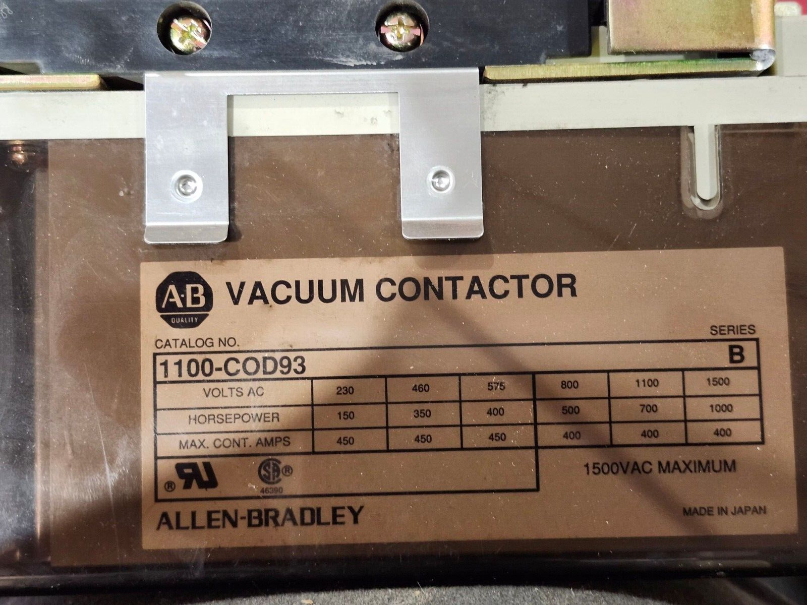 USED ALLEN-BRADLEY 1100-C0D93 VACUUM CONTACTOR 1100-COD93 SERIES B