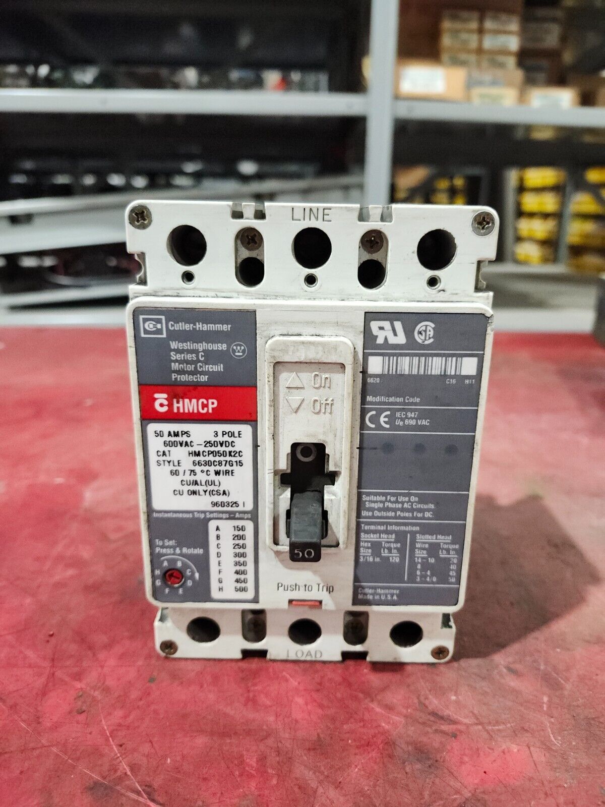 USED CUTLER-HAMMER Circuit Breaker 3 Pole 50 Amp 600V HMCP050K2C