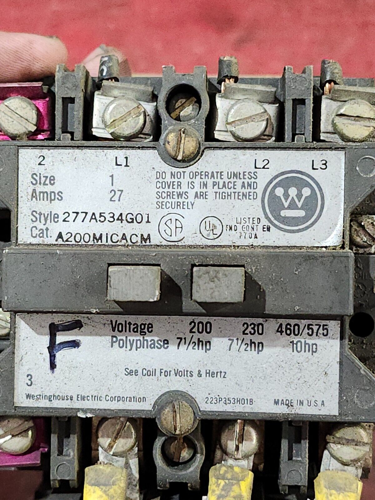 USED LOT OF 3 WESTINGHOUSE Full Voltage Starter SIZE 1, 27 AMPS A200MICACM