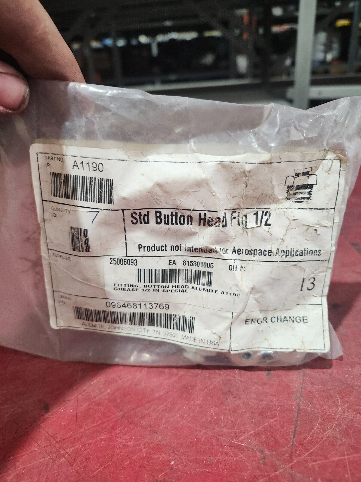 NEW IN BAG STD BUTTON HEAD ALEMITE FIG 1/2'' A1190