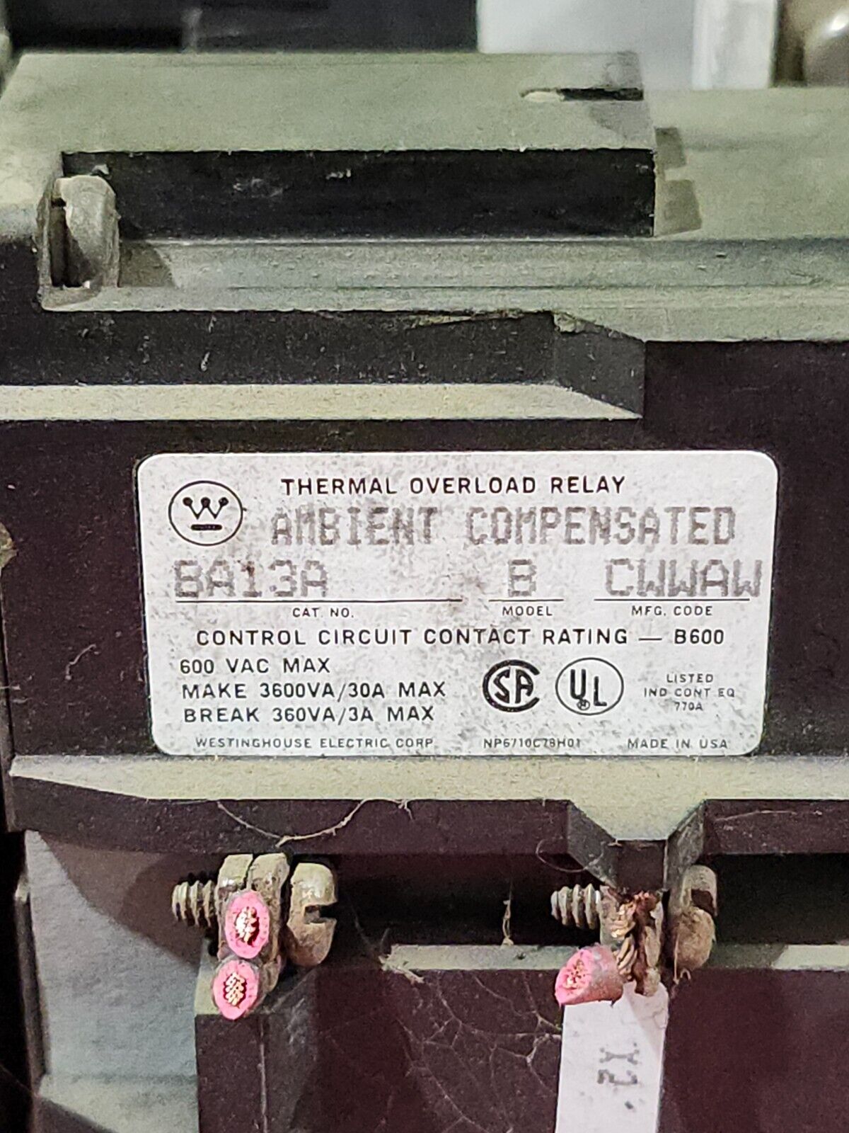 USED WESTINGHOUSE Motor Contactor A200M1CAC W/ THERMAL RELAY BA13A