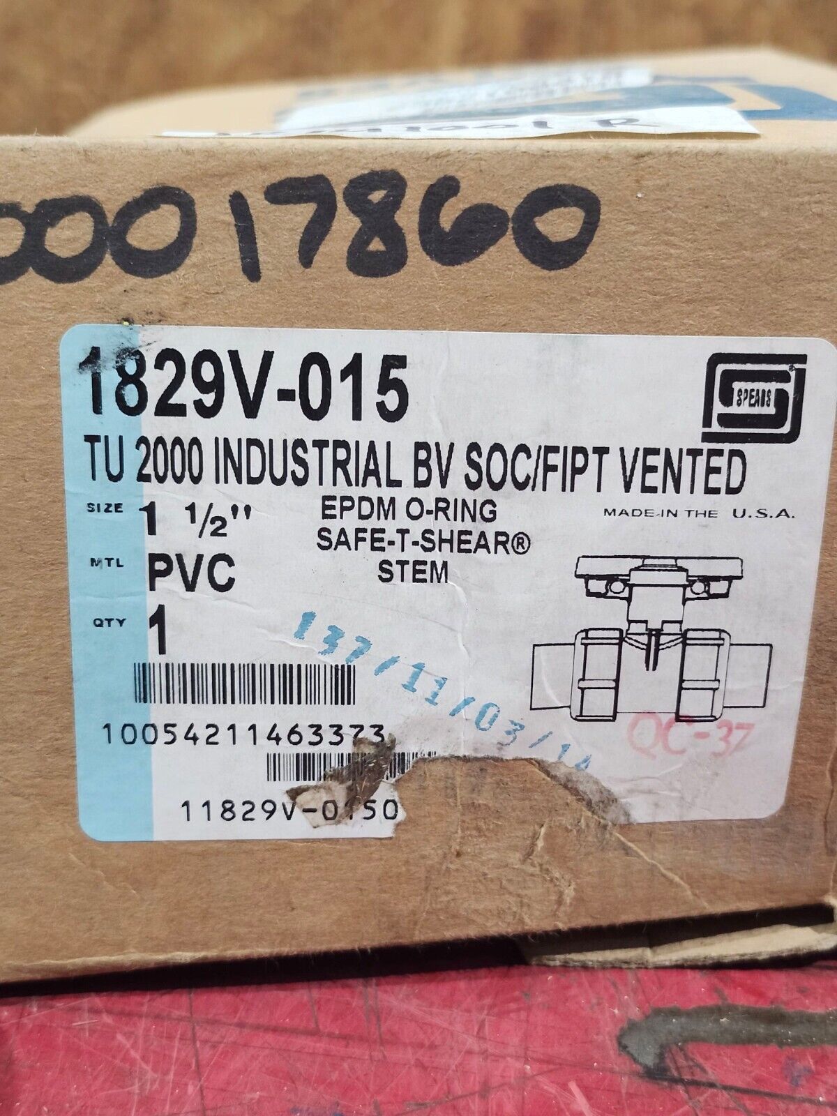 NEW IN BOX SPEARS EPDM O RING SAFE T SHEAR STEM 1829V-015