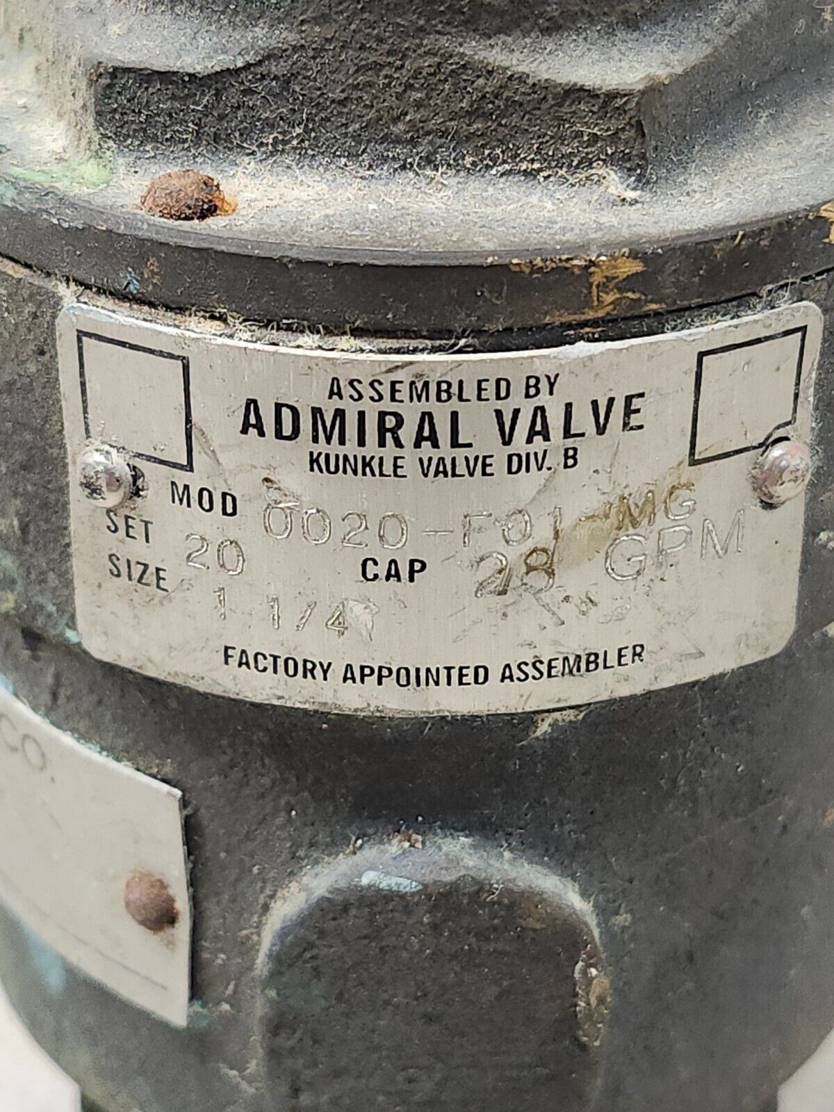 USED ADMIRAL SAFETY RELIEF VALVE 1-1/4'' 0020-F01-MG