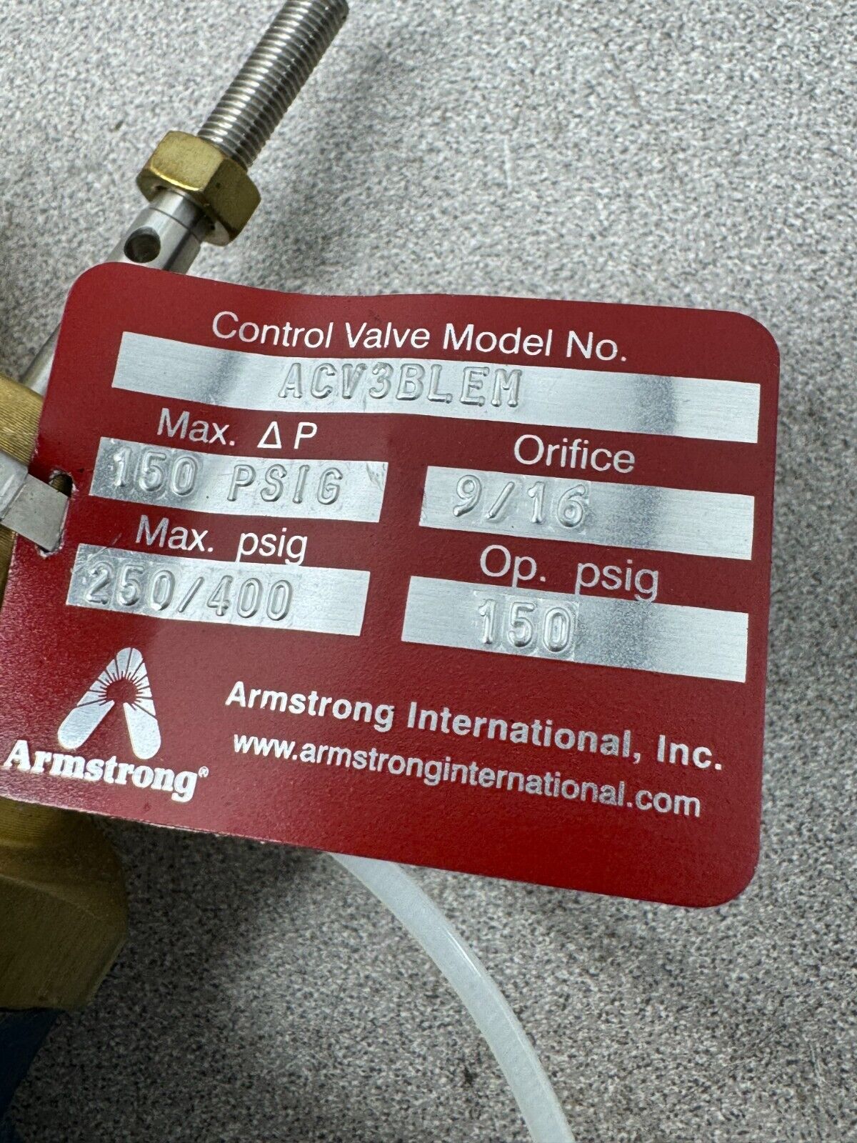 NEW ARMSTRONG 9/16" ORFICE VALVE ACV3BLEM *NO COIL*