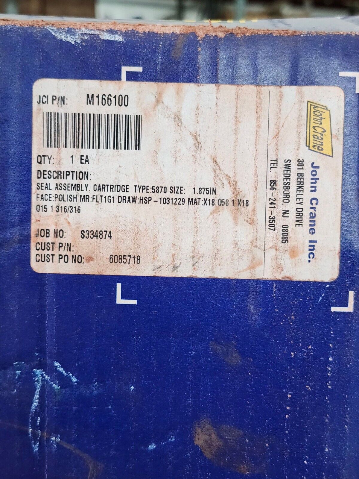 NEW JOHN CRANE M166100 TYPE 5870 SIZE 1.875" CARTRIDGE SEAL ASSEMBLY HSP-1031229