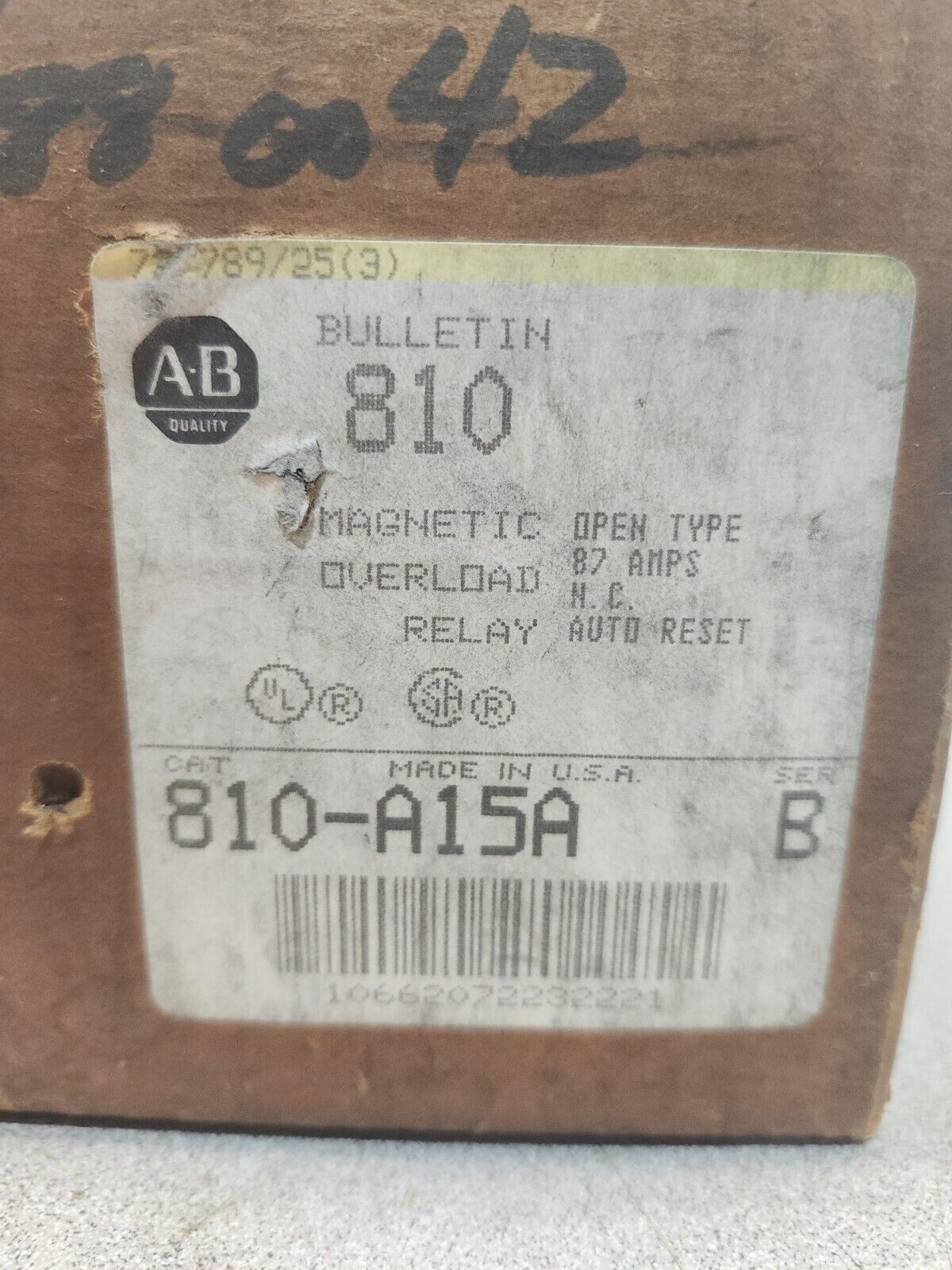 NEW IN BOX Allen Bradley Magnetic Overload Relay 810-A15A