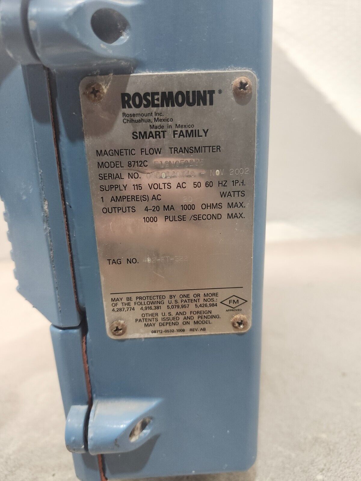 USED ROSEMOUNT MAGNETIC FLOW TRANSMITTER MODEL 8712C P12N0E0235