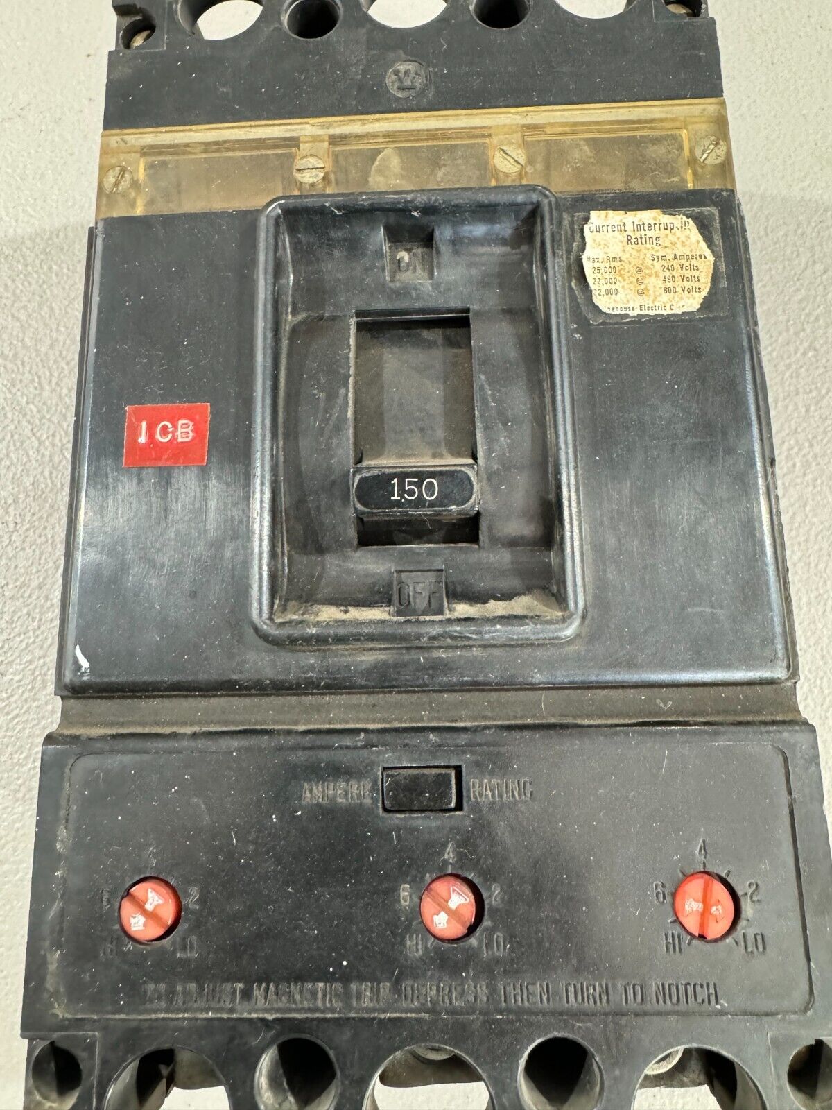 USED WESTINGHOUSE DE-ION CIRCUIT BREAKER 3 POLE 150AMP JA3150SW