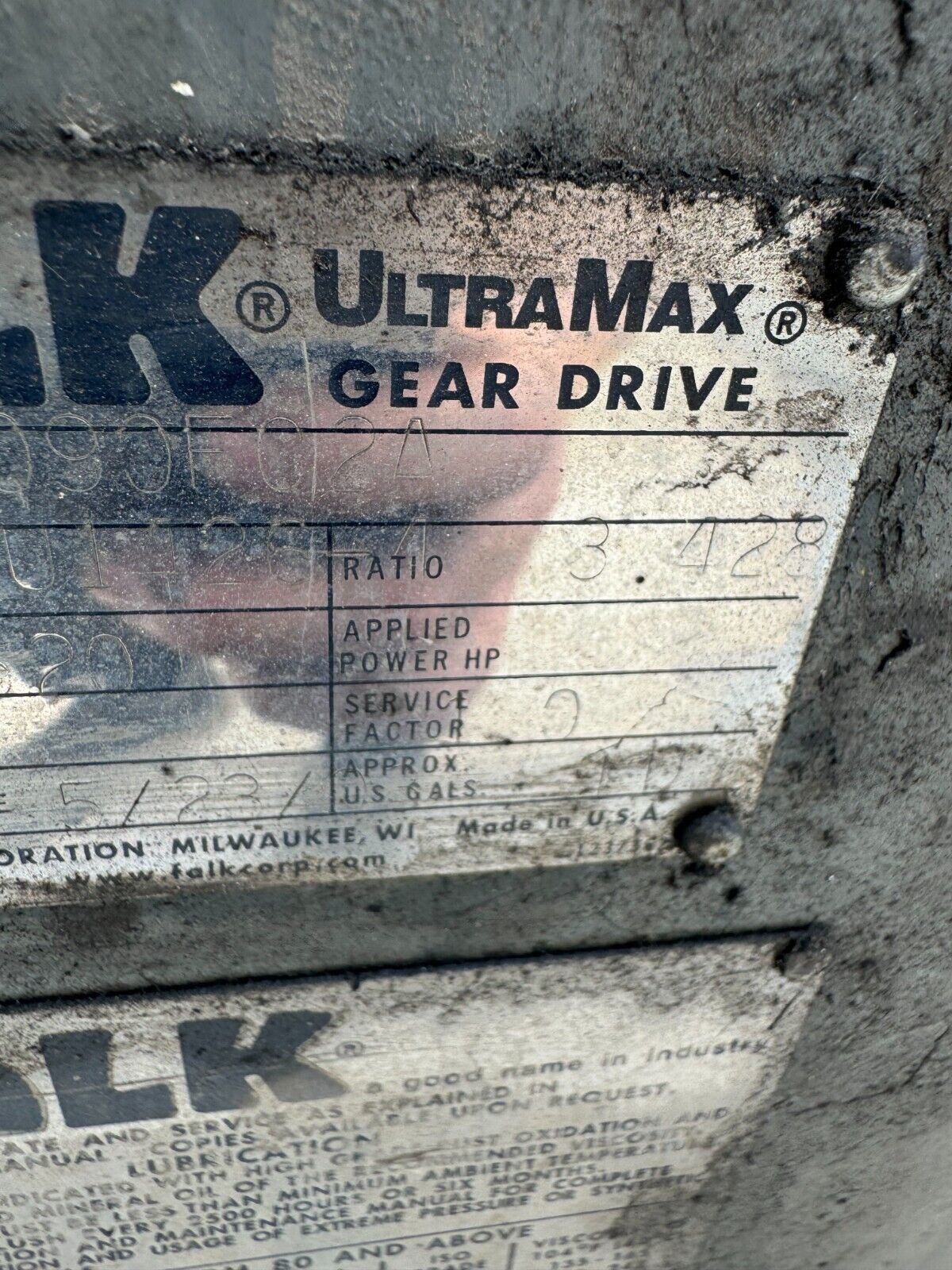 USED FALK ULTRAMAX GEAR DRIVE SPEED REDUCER 3.428 RATIO RK2090FC2A