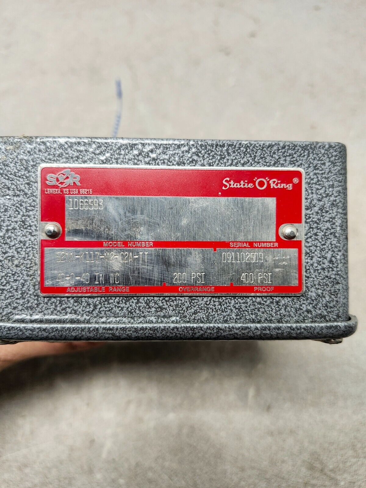 NEW NO BOX SOR Pressure Switch 200PSI 40-0-40 IN WC 52NN-K117-M2-C2A-TT