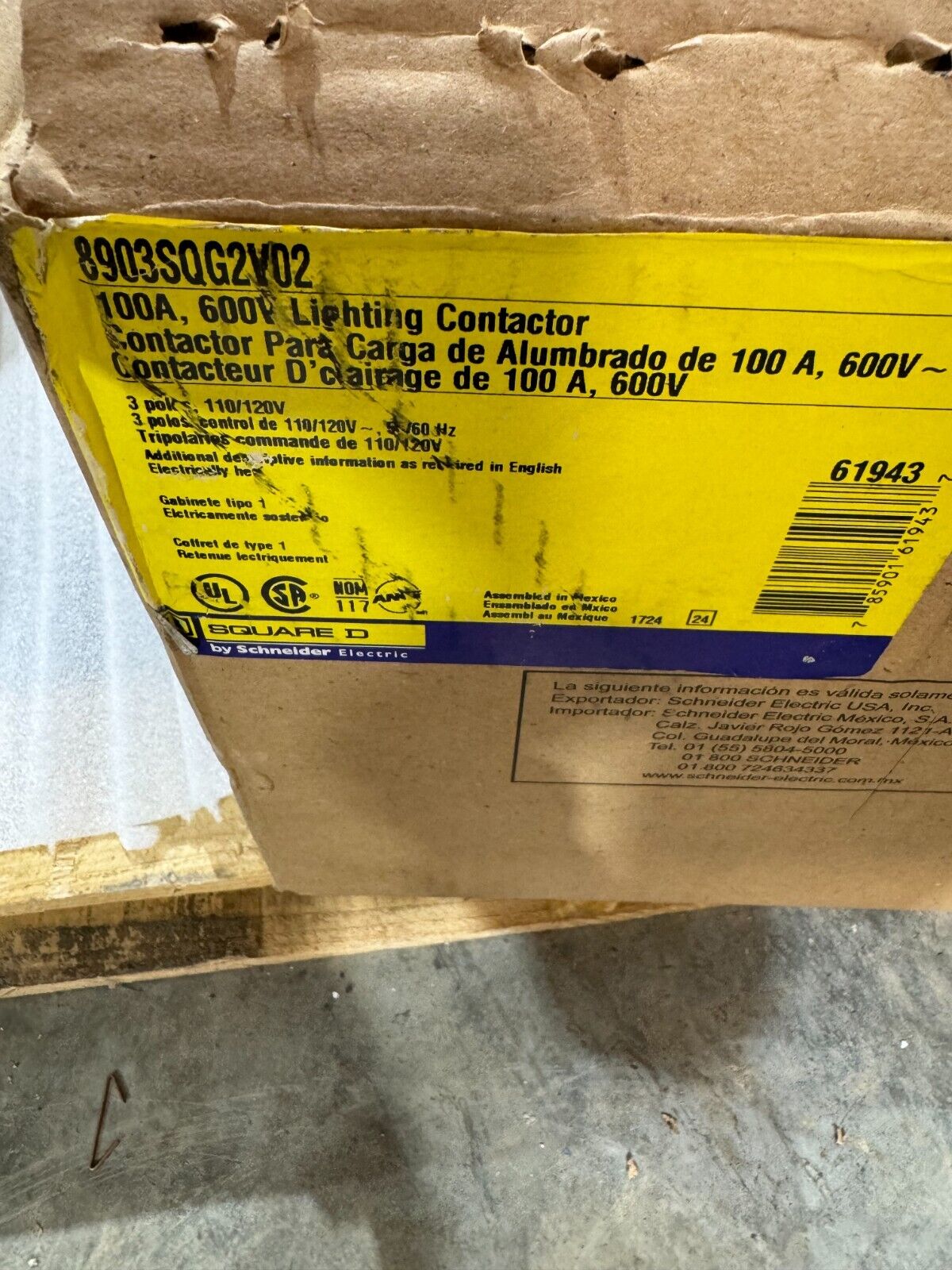 NEW IN BOX SQUARE D 100AMP ENCLOSED LIGHTING CONTACTOR 110/120V COIL 8903SQG2V02