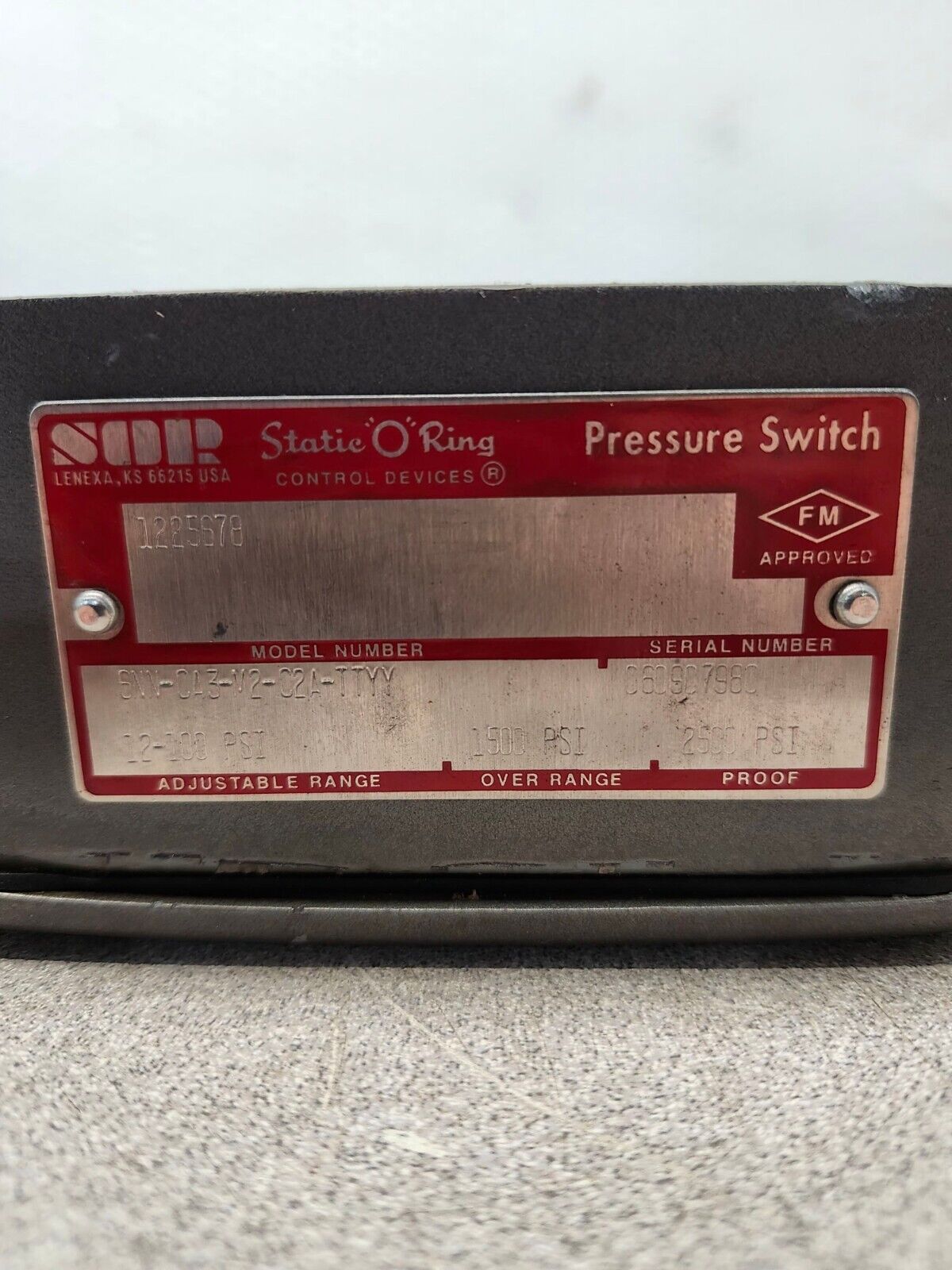 USED SOR PRESSURE SWITCH 6NN-CA3-M2-C2A-TTYY