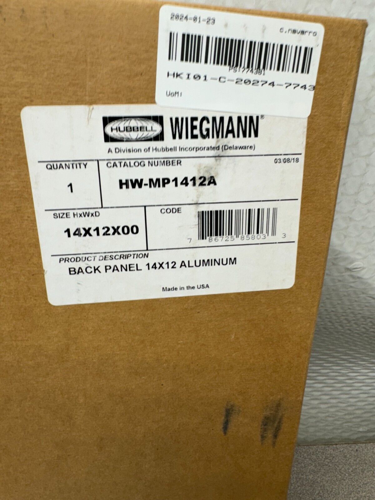 NEW IN BOX HUBBELL 14X12 BACK ALUMINUM PANEL HW-MP1412A