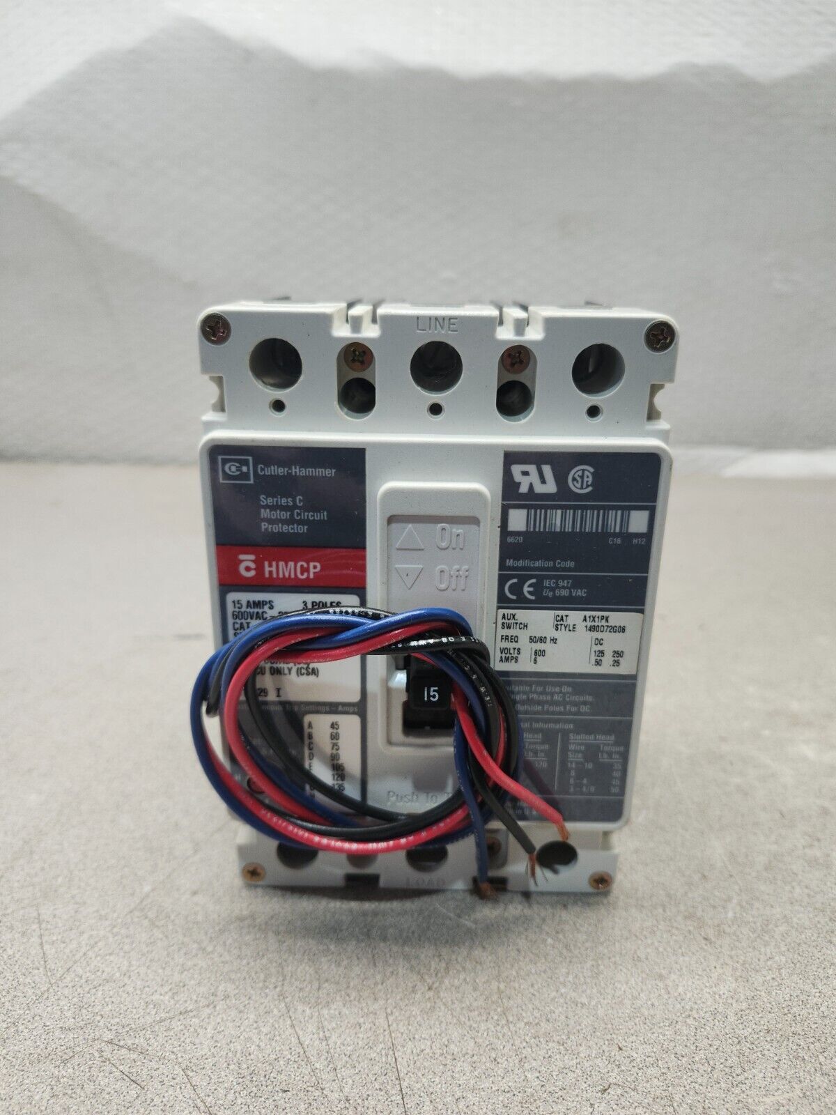 NEW IN BOX CUTLER-HAMMER MOTOR CIRCUIT PROTECTOR 15 AMPS 3P 600VAC HMCP015E0A02