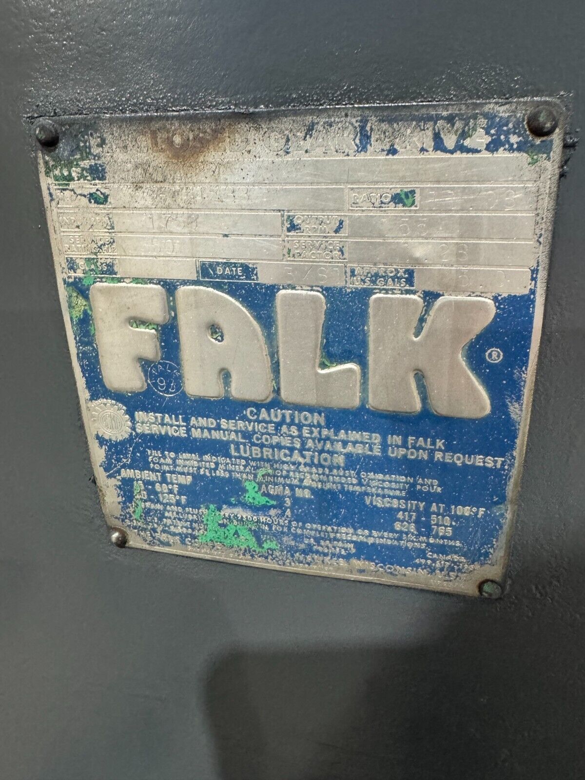 USED FALK ENCLOSED GEAR DRIVE SPEED REDUCER 11.08 RATIO 70FC2MA