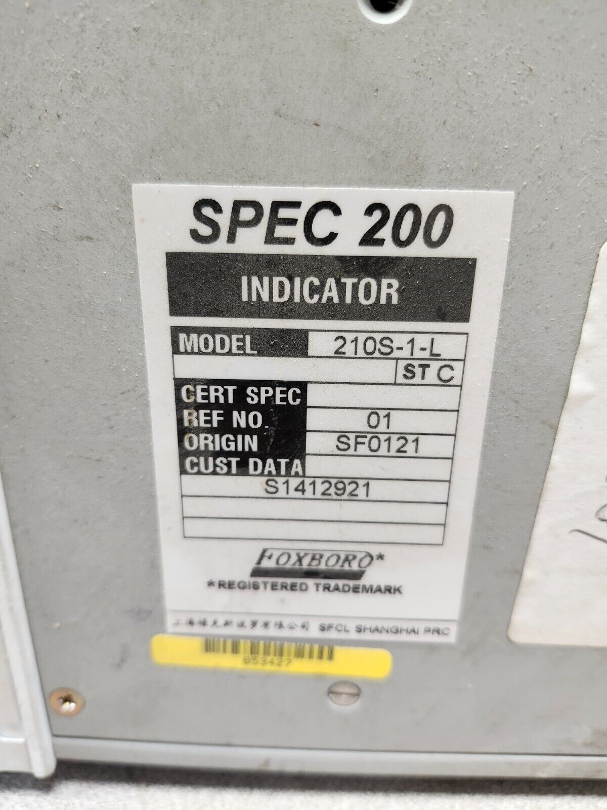 USED FOXBORO SPEC 200 INDICATOR 210S-1-L