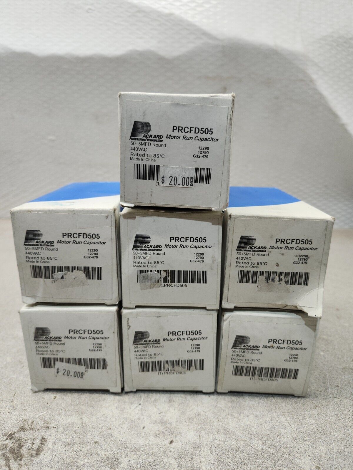 NEW IN BOX LOT OF 7 Packard Motor Round Dual Run Capacitor PRCFD505