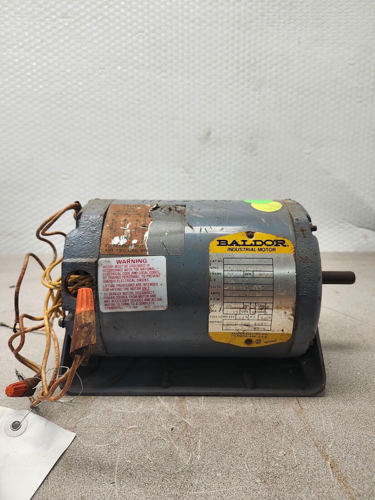 USED NO BOX BALDOR MOTOR 3 PHASE 1/2HP 208-230/460V 341079895