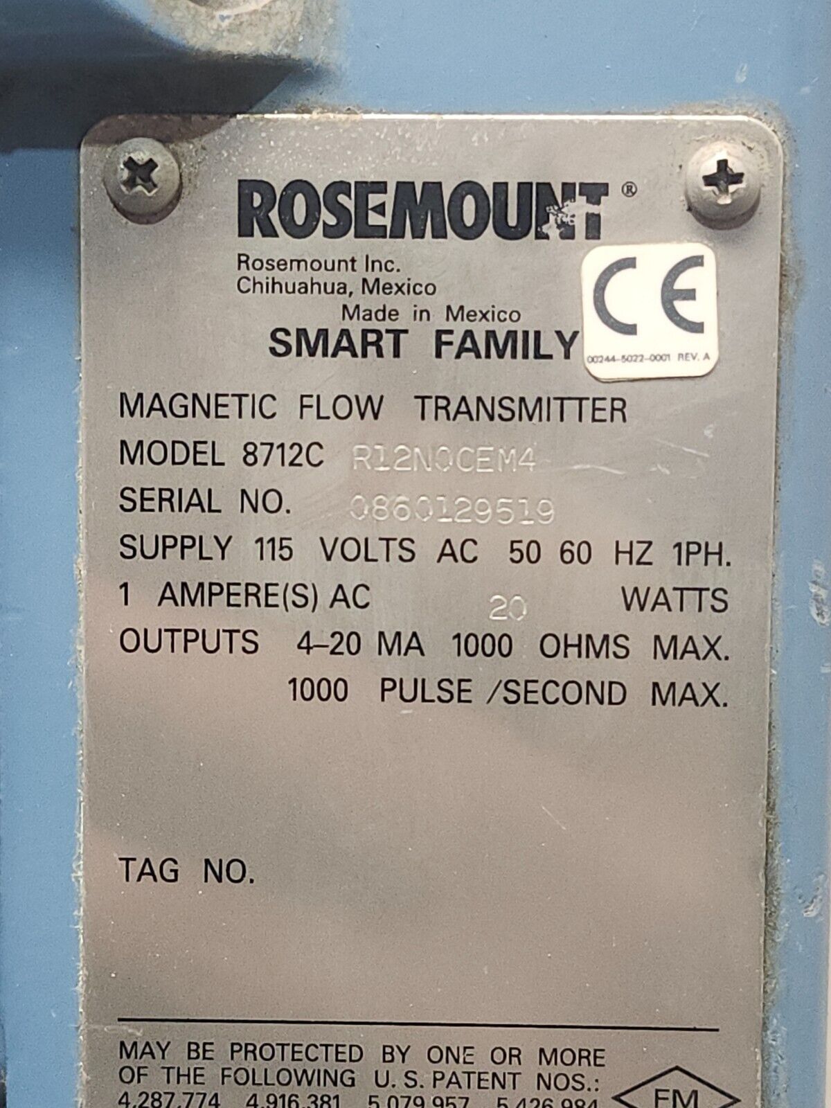 USED ROSEMOUNT MAGNETIC FLOW TRANSMITTER MODEL 8712C R12N0CEM4