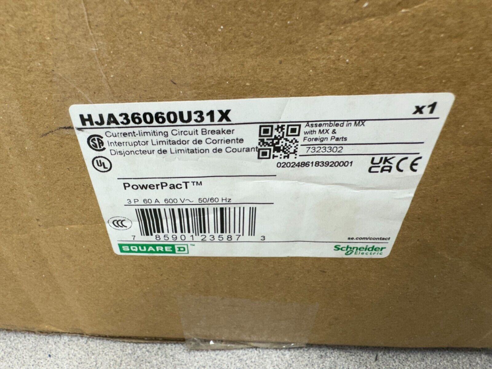 NEW IN BOX SQUARE D POWERPACT 3 POLE 60AMP CIRCUIT BREAKER HJA36060U31X