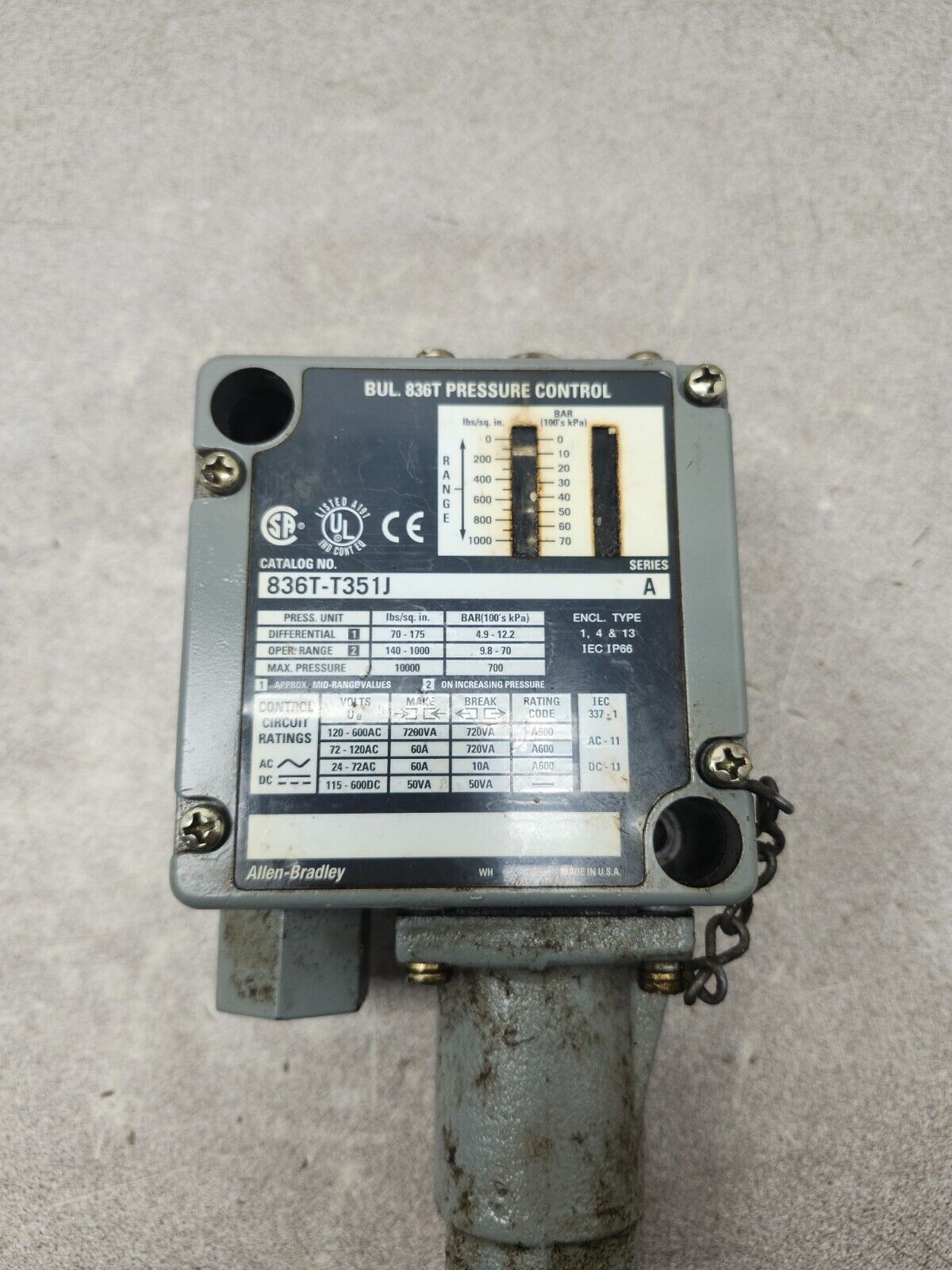 NEW IN BOX ALLEN-BRADLEY SER.A PRESSURE SWITCH 836T-T351J