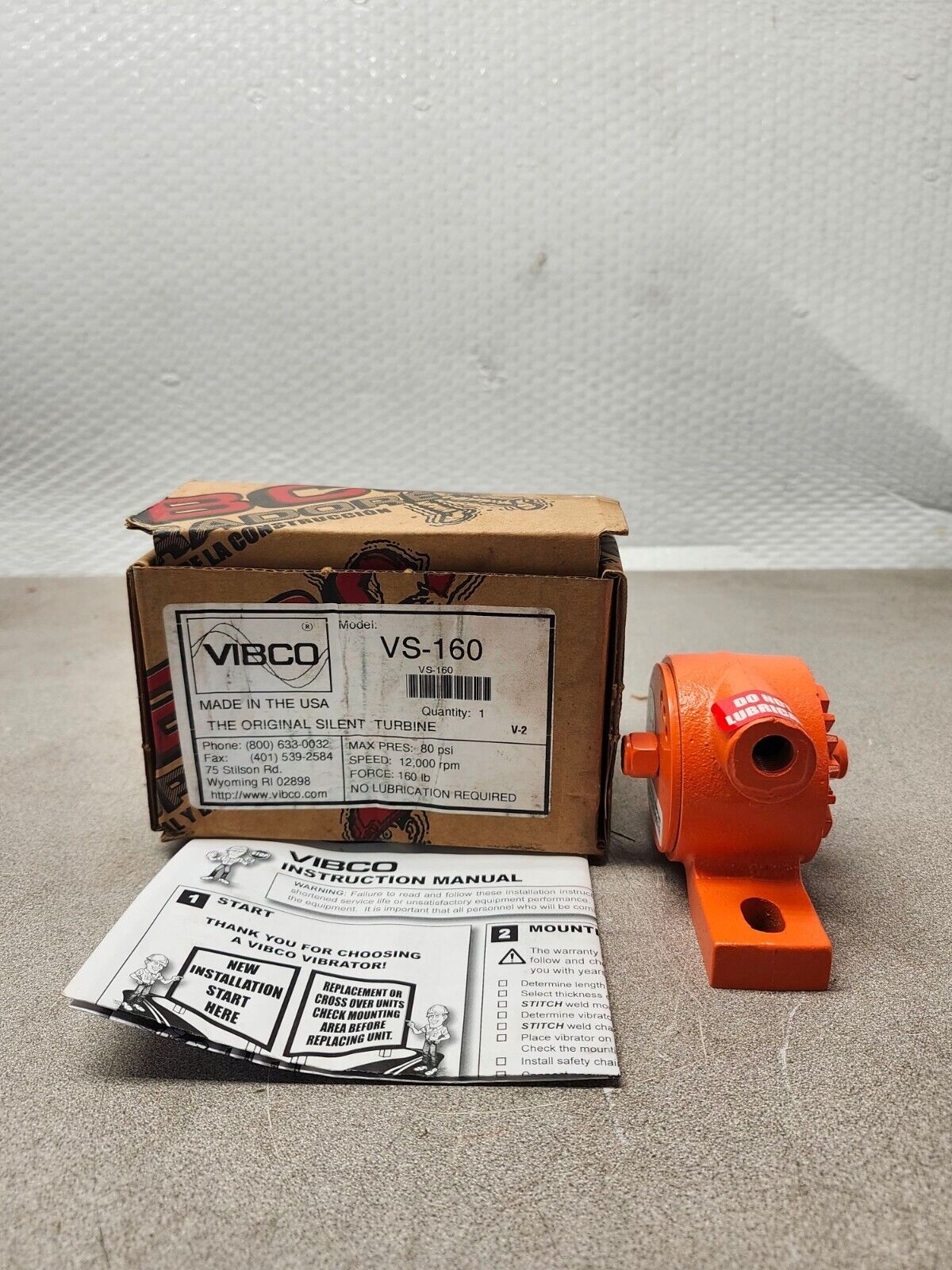 NEW IN BOX Vibco Pneumatic Vibrator,160Lb,10,000Vpm,80Psi Vs-160