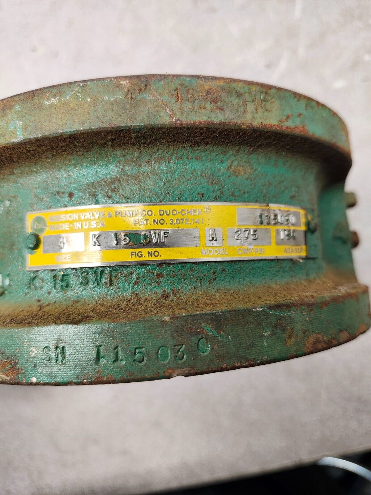 NEW NO BOX MISSION Duo-Chek Valve 4'' 27SPSI MODEL A 3,072,141