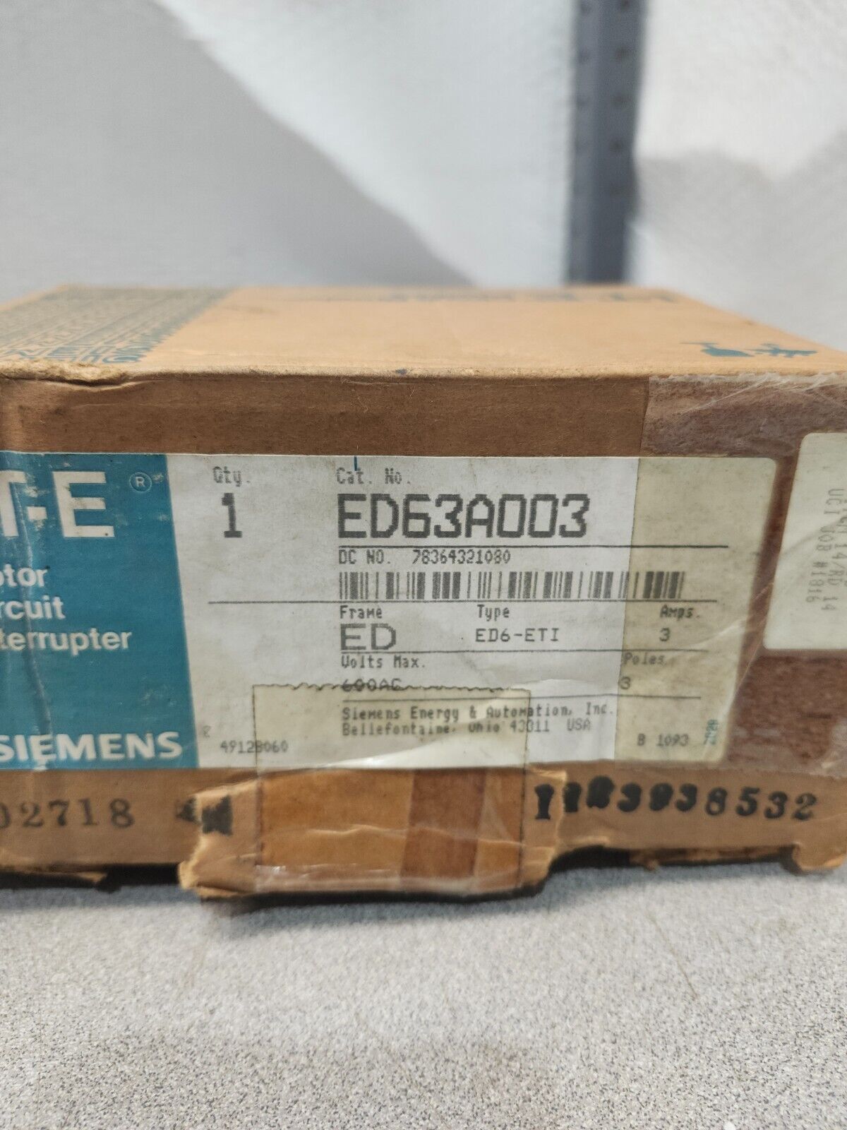 NEW IN BOX SIEMENS MOTOR CIRCUIT INTERRUPTER ED63A003