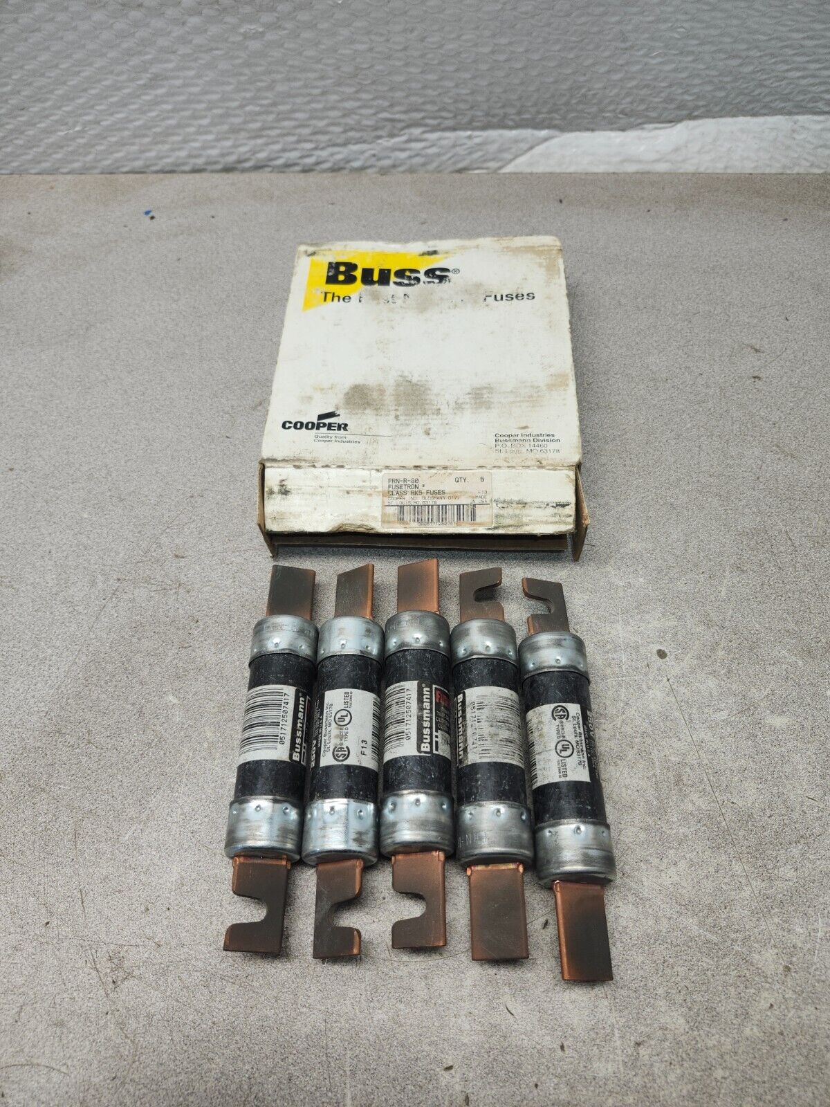 NEW IN BOX LOT OF 5 BUSSMAN FUSETRON CLASS RK5 FUSES FRN-R-80