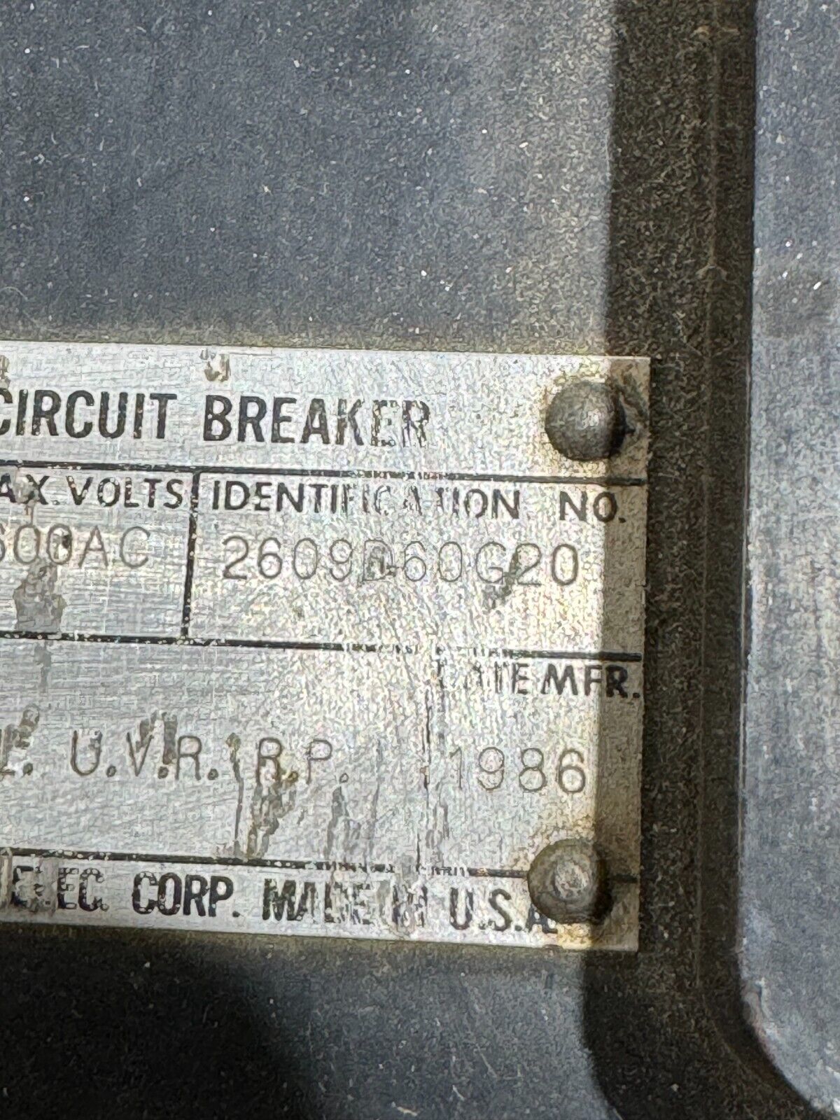 USED WESTINGHOUSE 800AMP MINING CIRCUIT BREAKER 2609D60G20