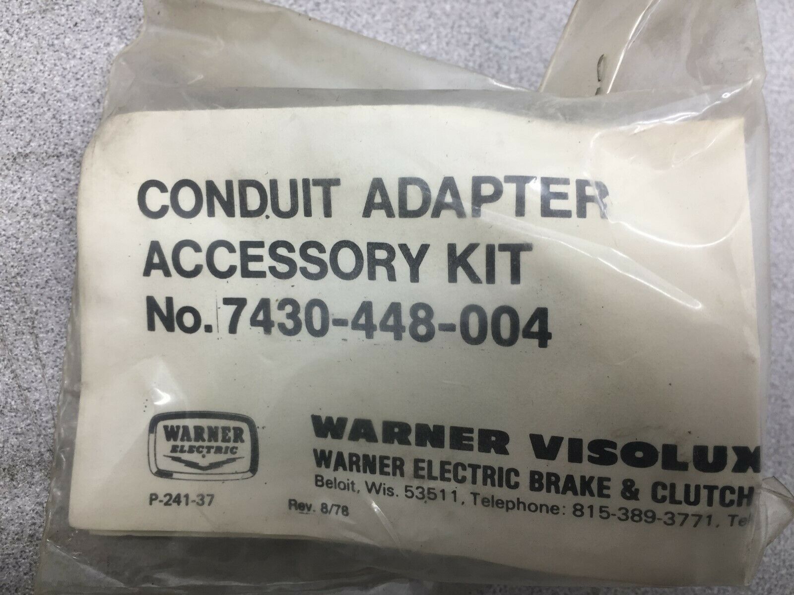 NEW IN BAG WARNER CONDUIT ADAPTER ACCESSORY KIT 7430-448-004