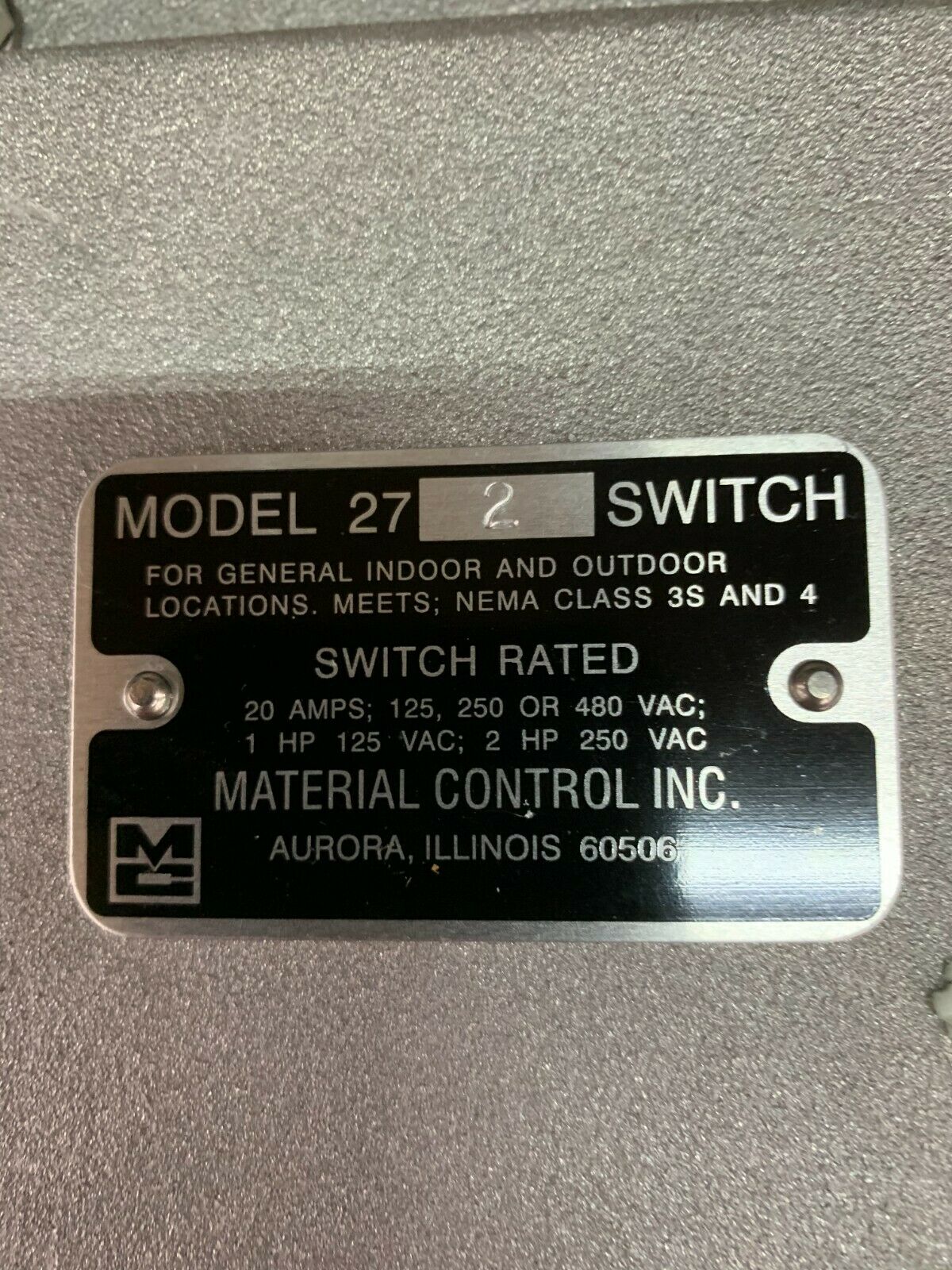 NEW NO BOX MATERIAL CONTROL 27-2 FLOAT SWITCH 272