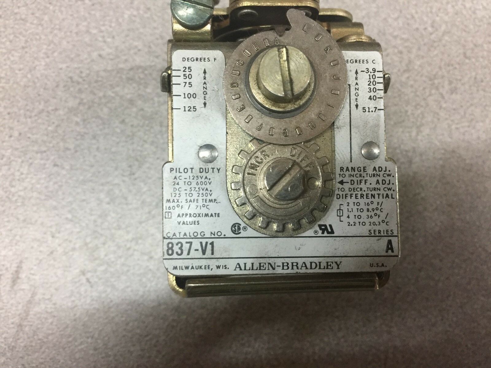 USED ALLEN BRADLEY PRESSURE SWITCH 837-V1