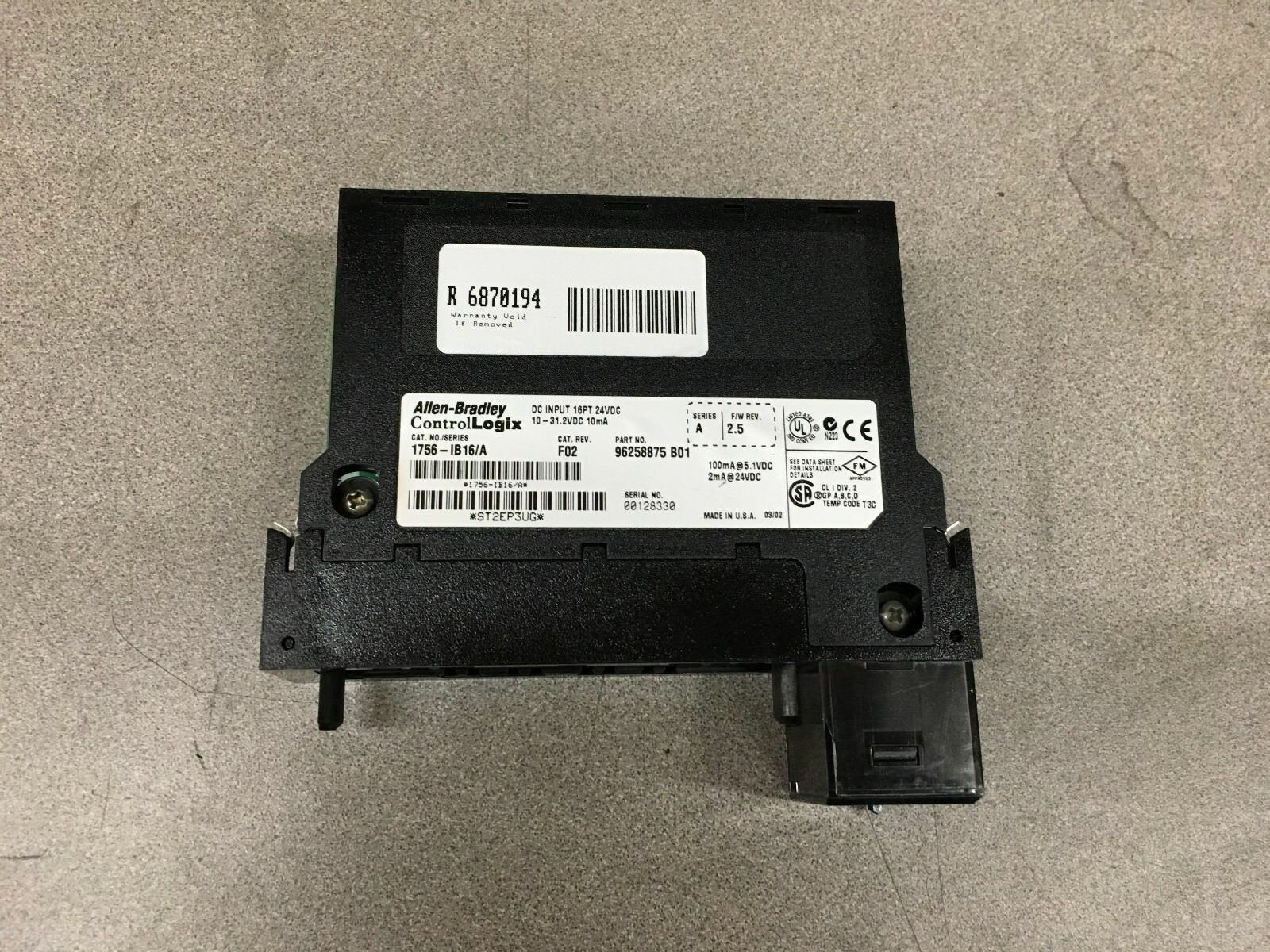 USED ALLEN-BRADLEY ControlLogix DC INPUT MODULE 1756-IB16 SERIES A
