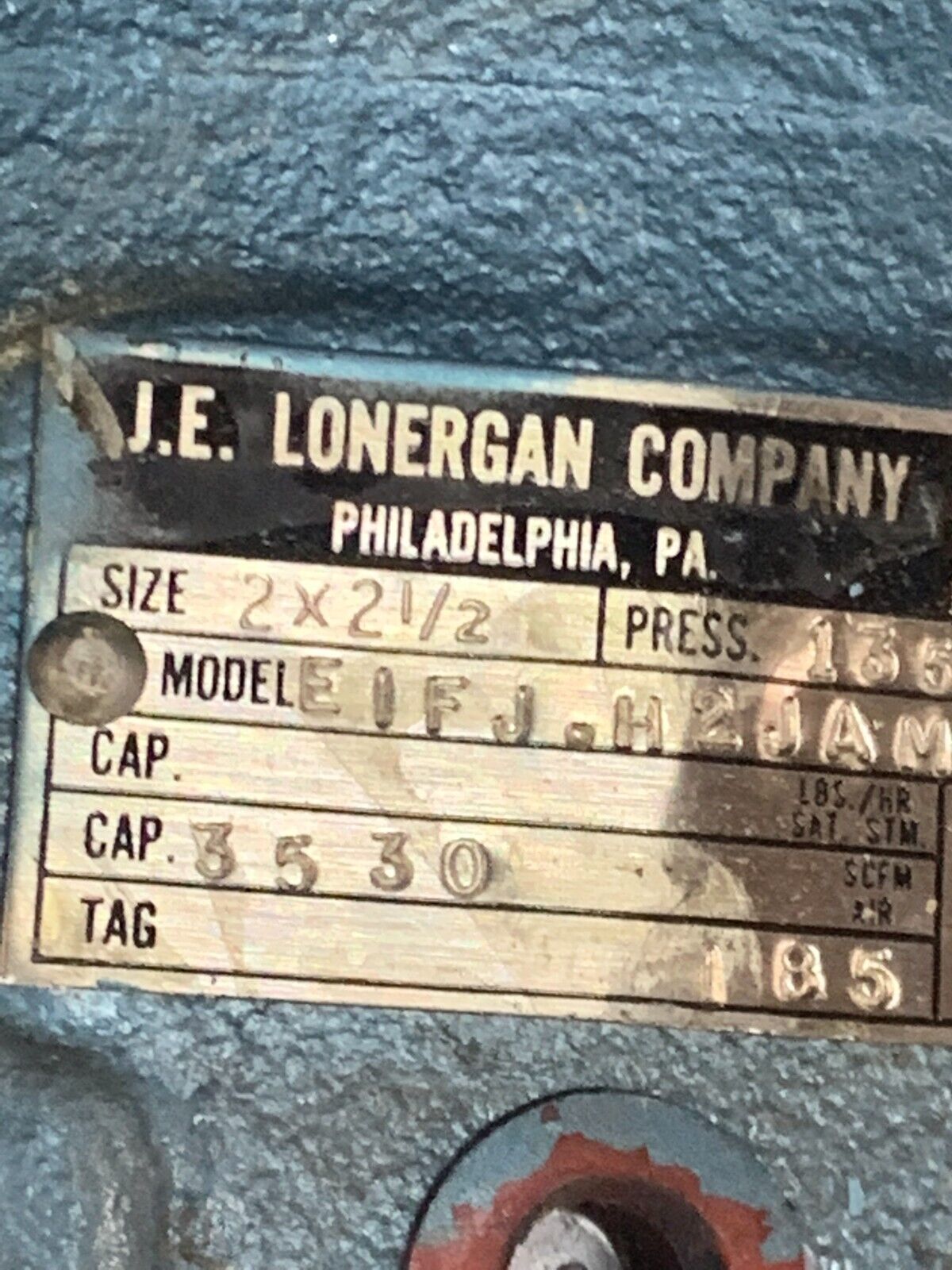 NEW J.E. LONERGAN 2x2-1/2" SET PRESS. 135 RELIEF VALVE EIFJ-H2JAM 10