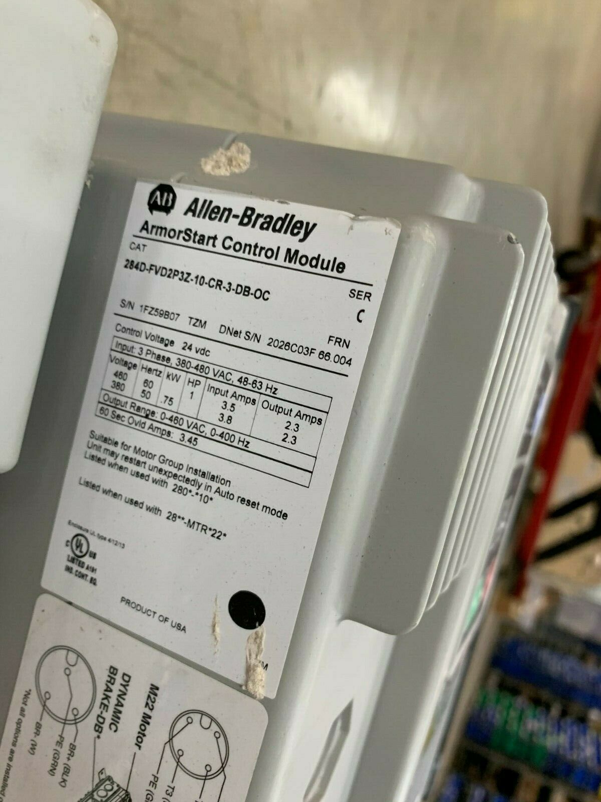 NEW NO BOX ALLEN-BRADLEY ARMORSTART DRIVE AND BASE 284D-FVD2P3Z-10-CR-3-DB-SB-OC