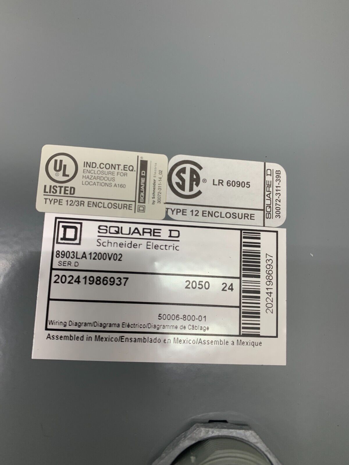 NEW NO BOX SQUARE D LIGHTING CONTACTOR WITH ENCLOSURE 8903LA1200V02 SERIES D