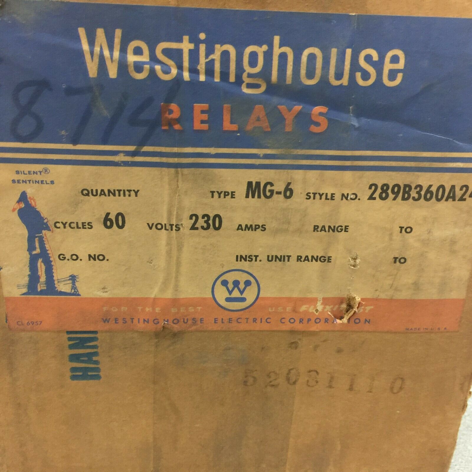 NEW IN BOX WESTINGHOUSE 230VAC TYPE MG-6 INSTANTANIOUS TRIP UNIT 28B360A24