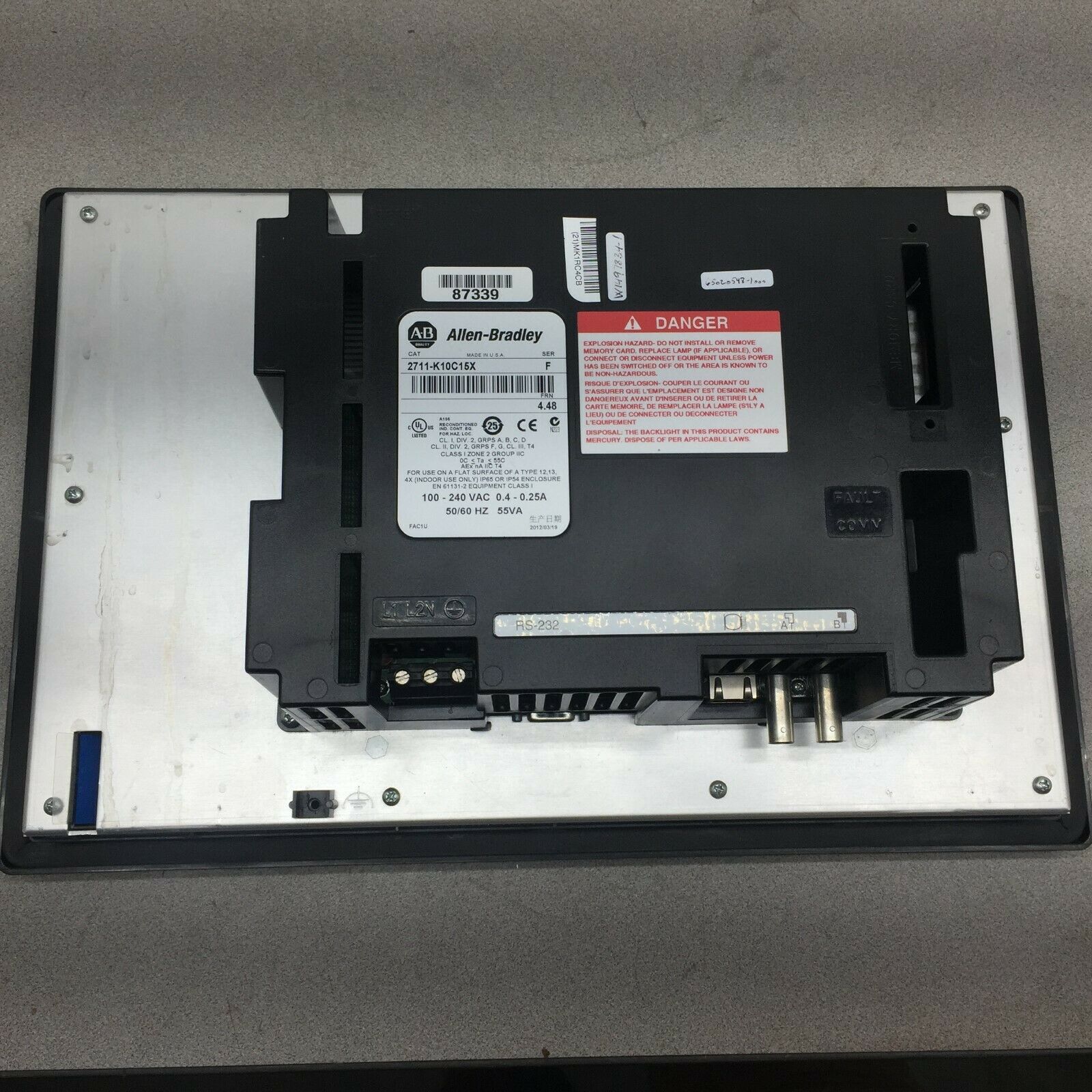 USED ALLEN BRADLEY PANELVIEW 1000 100-240 VAC 2711-K10C15X SER F