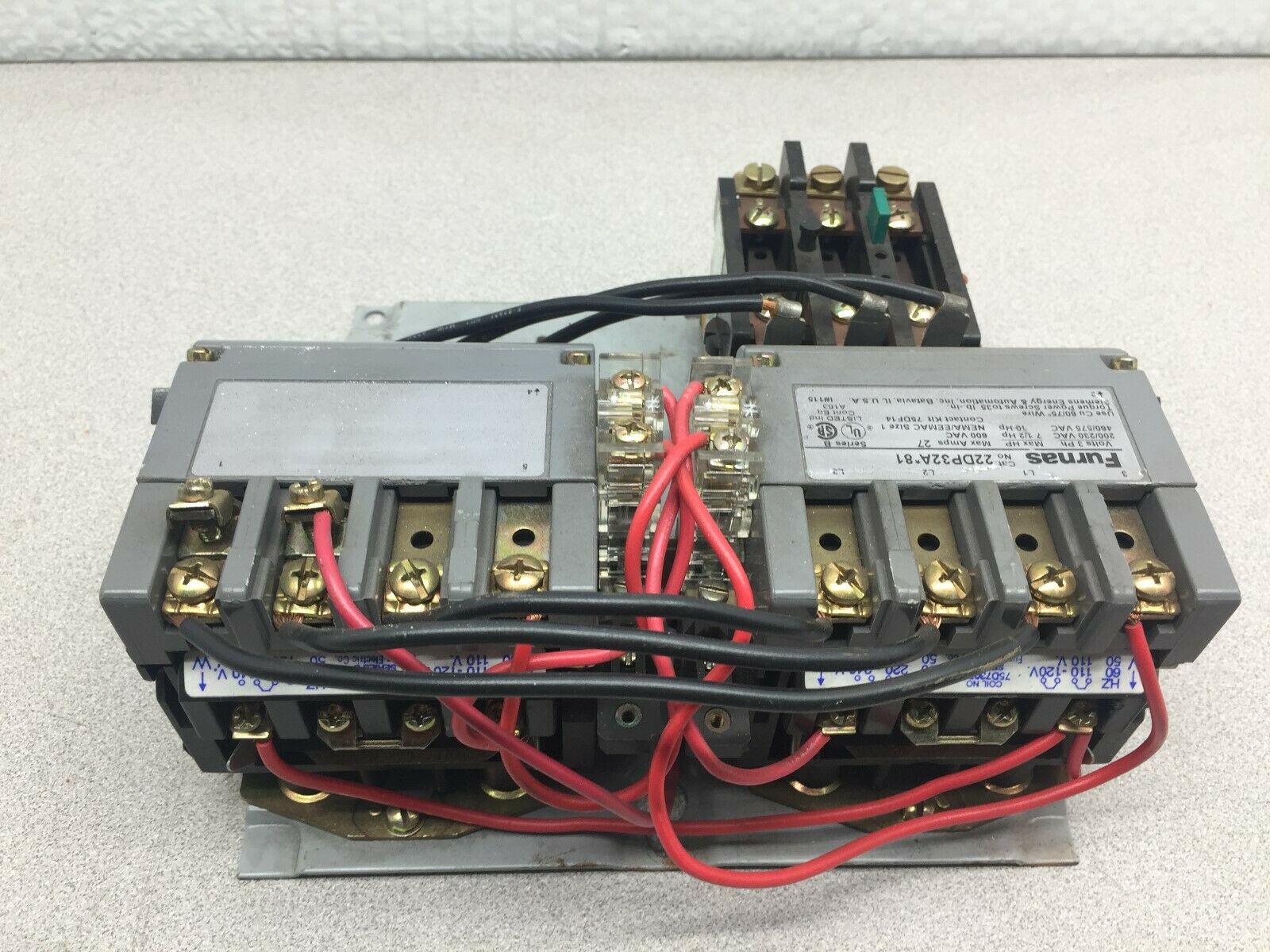 USED FURNAS SIZE 1 27 AMPS 120/240 VAC COIL 600VAC 3 POLE REVERSING STARTER 22DP