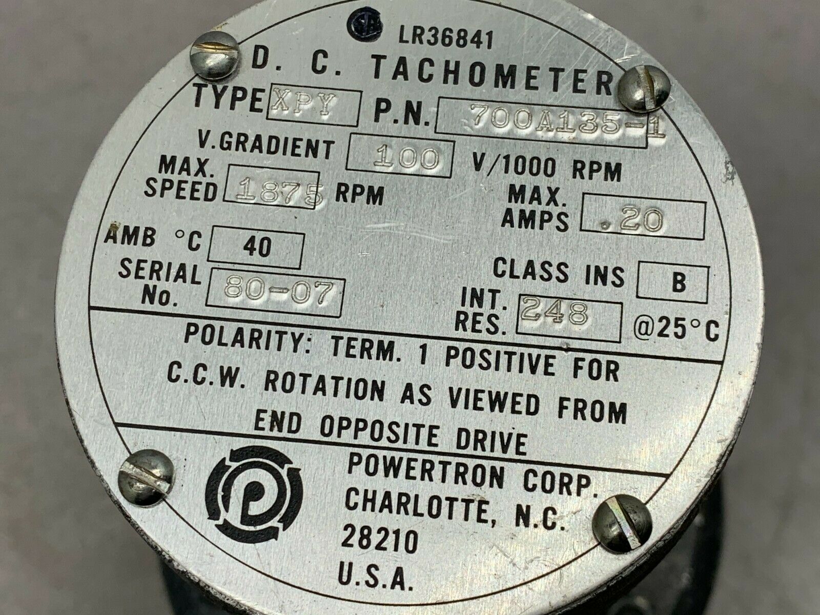 NEW NO BOX POWERTON TYPE XPY D. C. TACHOMETER 700A135-1