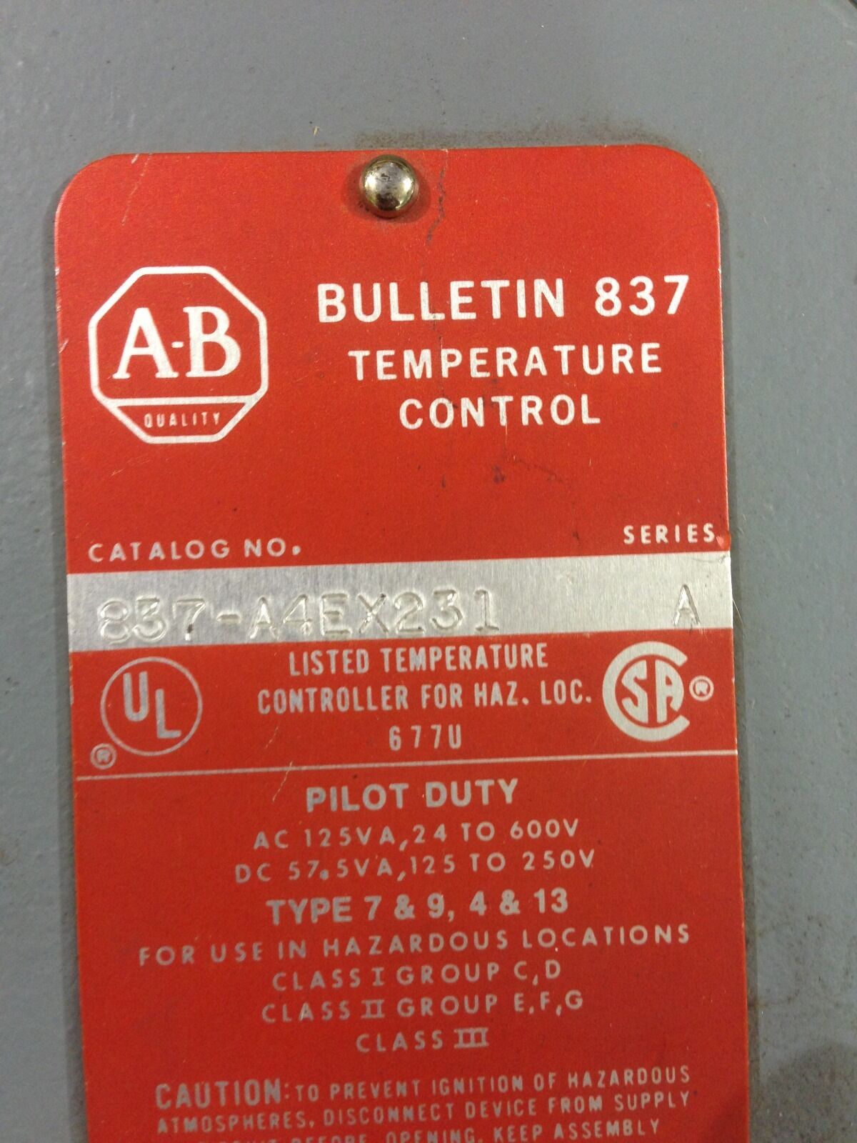 USED ALLEN-BRADLEY TEMPERATURE CONTROL 837-A4EX231 SERIES A (D8)