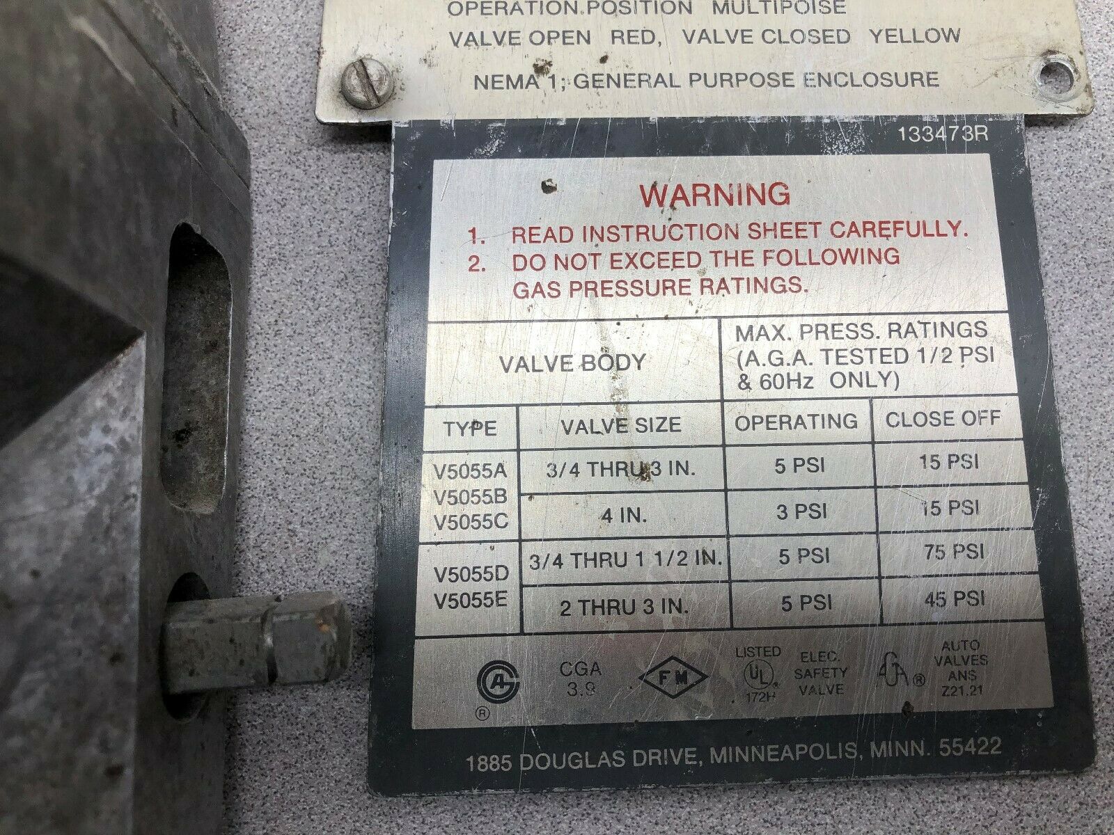 USED HONEYWELL 120 VAC ON-OFF FLUID POWER GAS VALVE ACTUATOR 26 SEC OPENING TIME