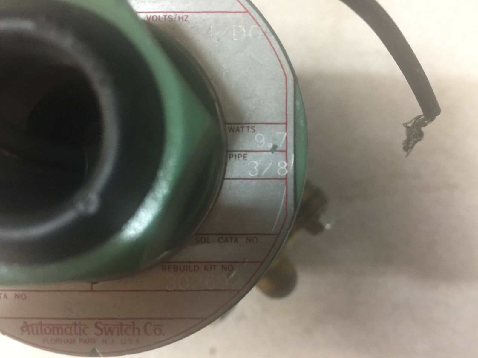 NEW NO BOX ASCO 3/8"NPT 10-125PSI 24VDC SOLENOID VALVE 831657