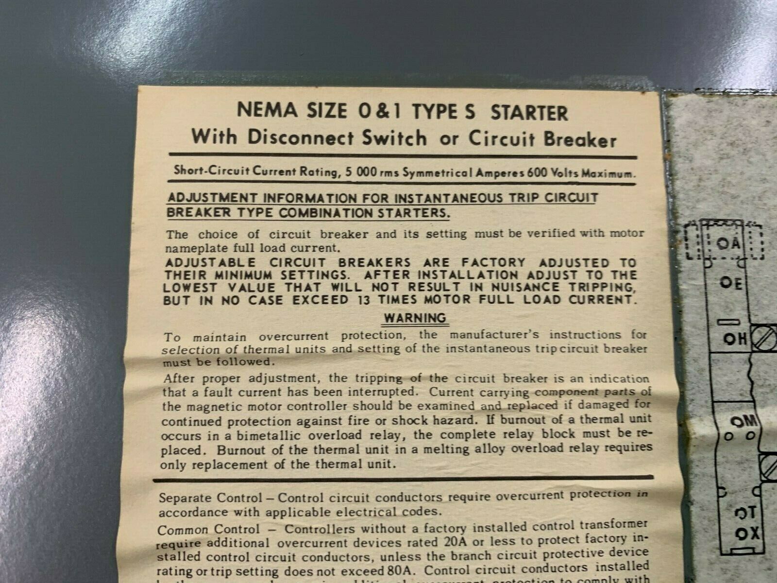 NEW SQUARE D SIZE 0 COMBINATION STARTER 8738 SBG13 FORM FF4T WITH 8736 SBO4