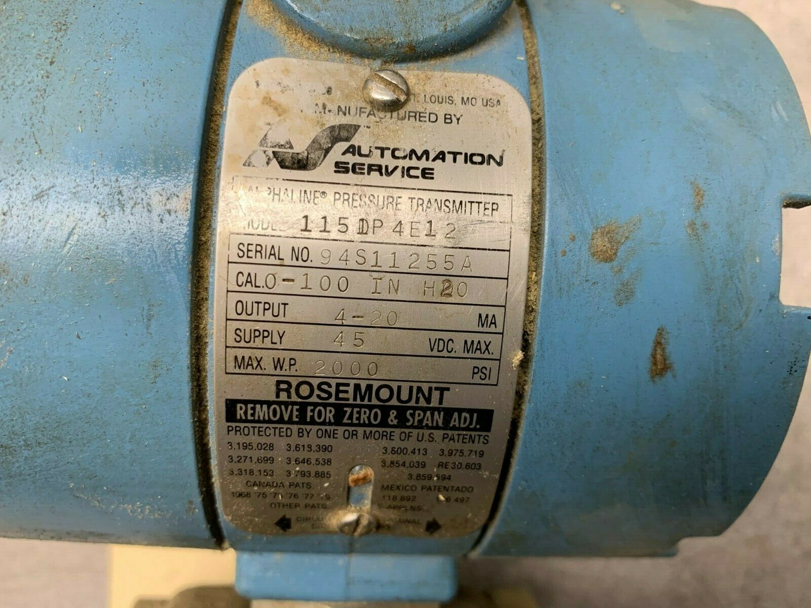 USED ROSEMOUNT PRESSURE TRANMITTER 1151P4E12
